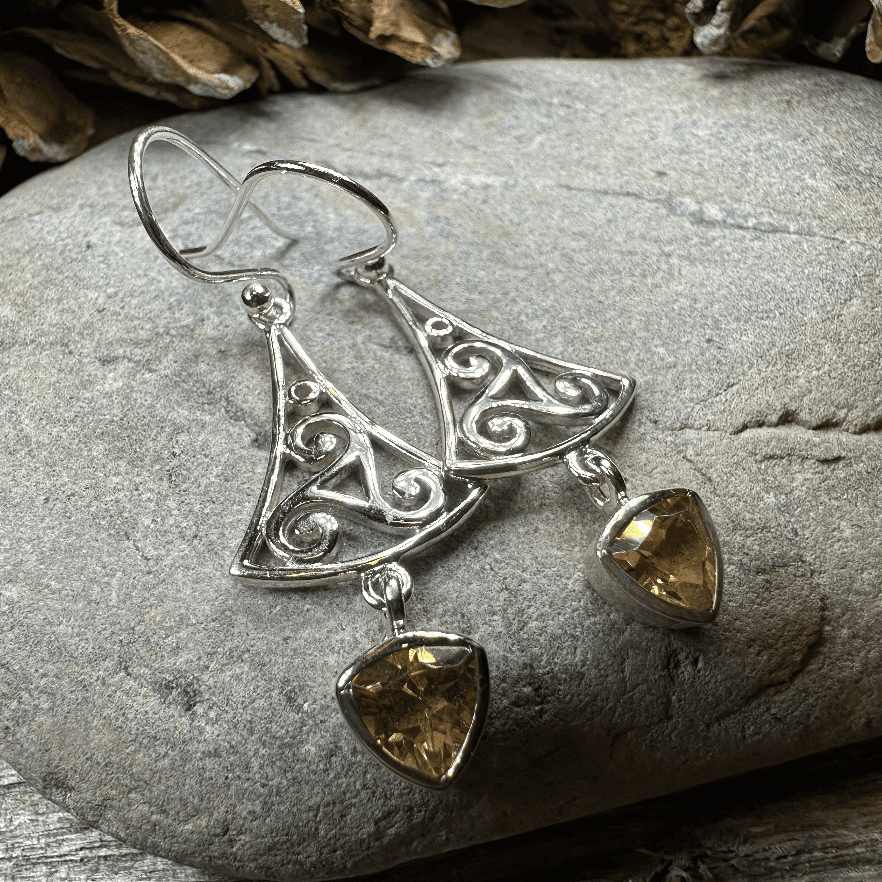Teleri Triple Spiral Earrings - Citrine
