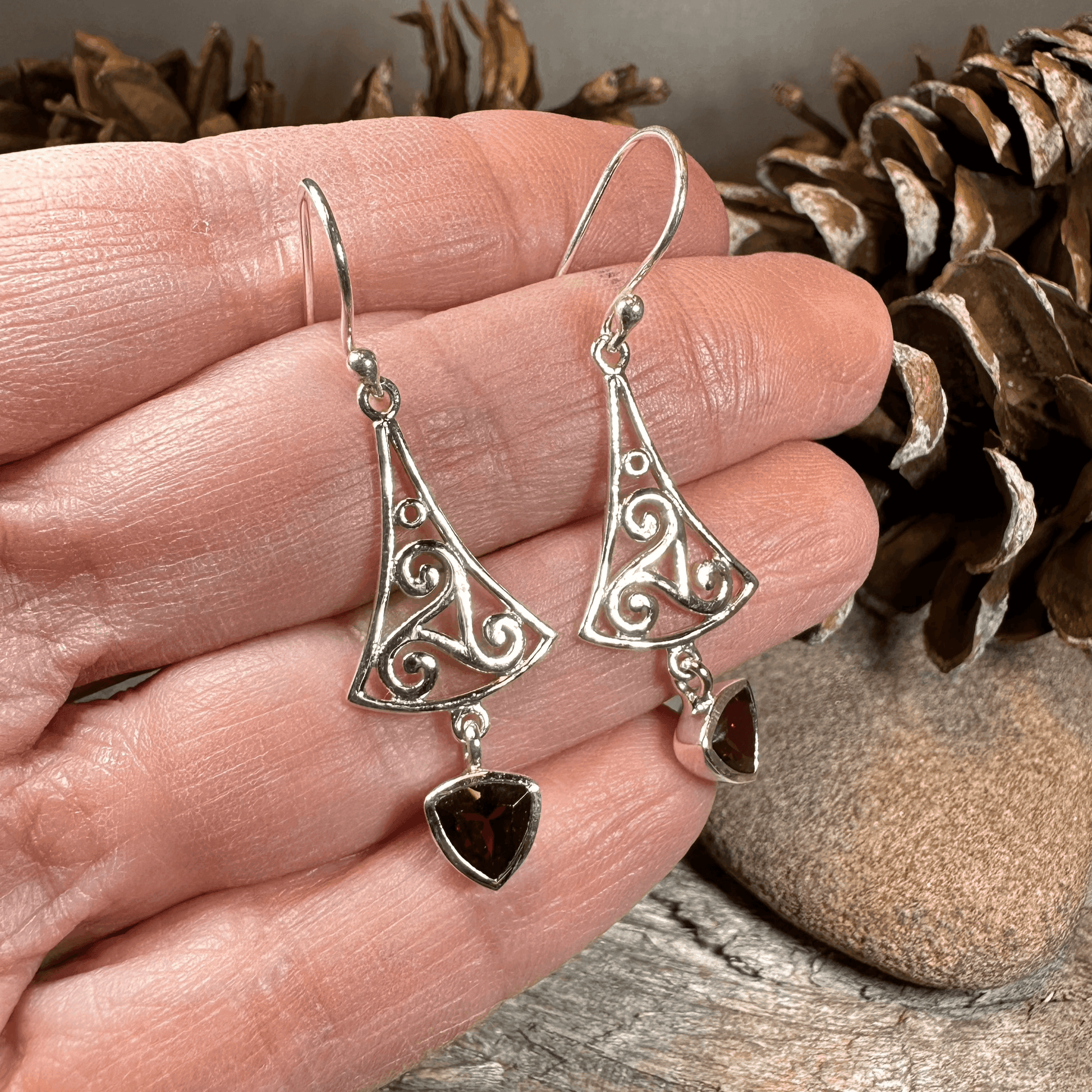 Teleri Triple Spiral Earrings - Garnet