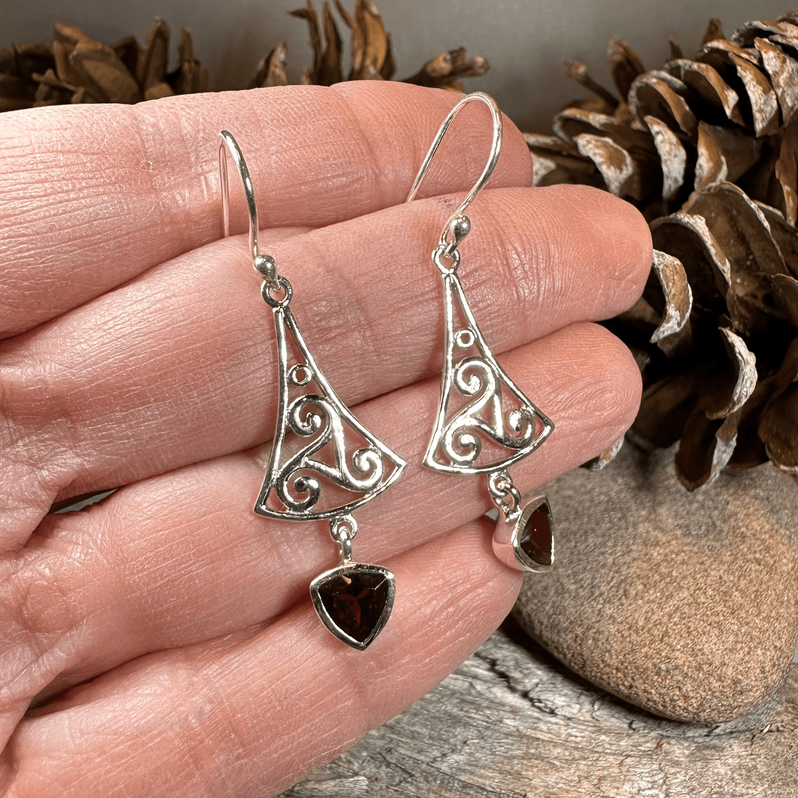 Teleri Triple Spiral Earrings - Garnet