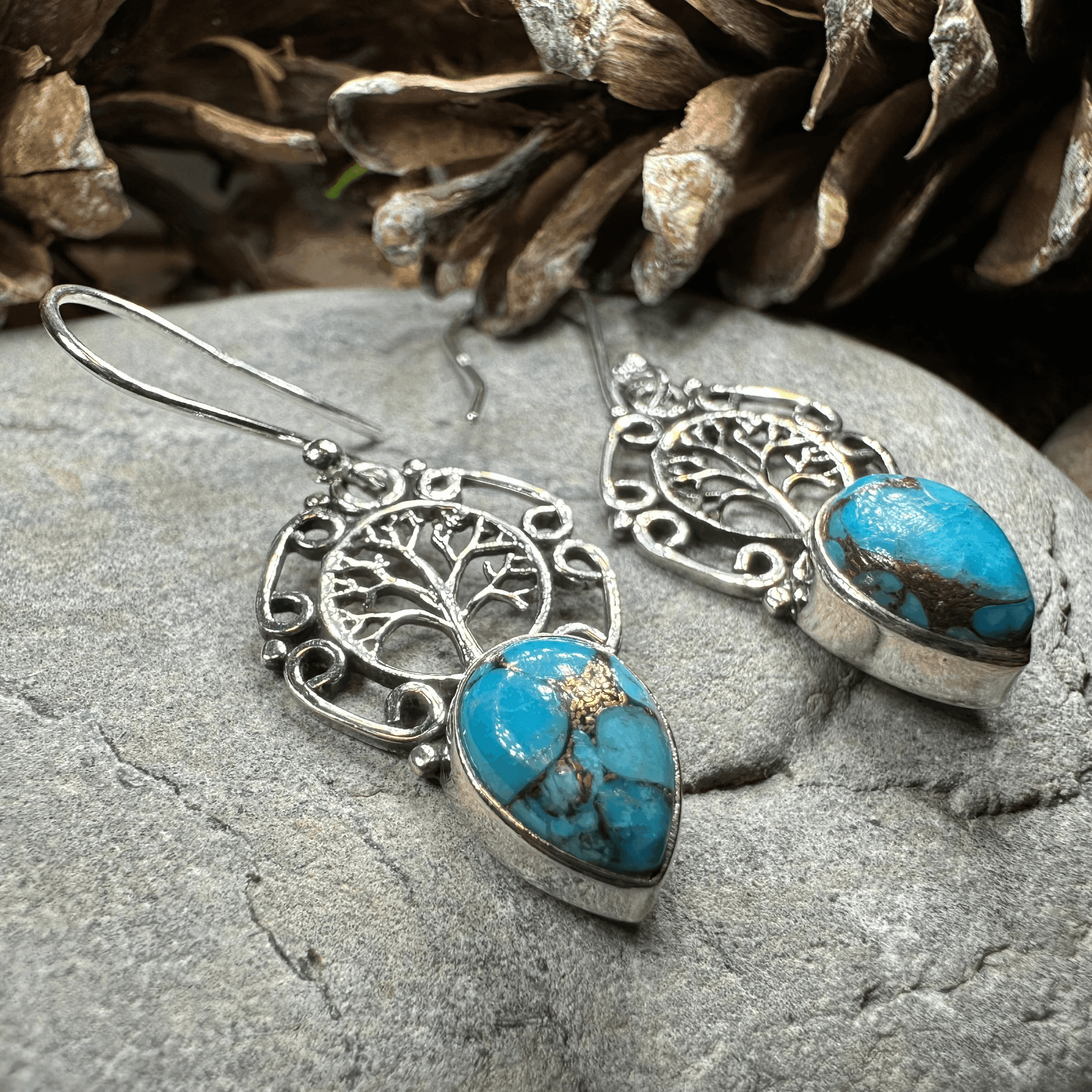 Ancient Tree of Life Earrings - Green Chalcedony