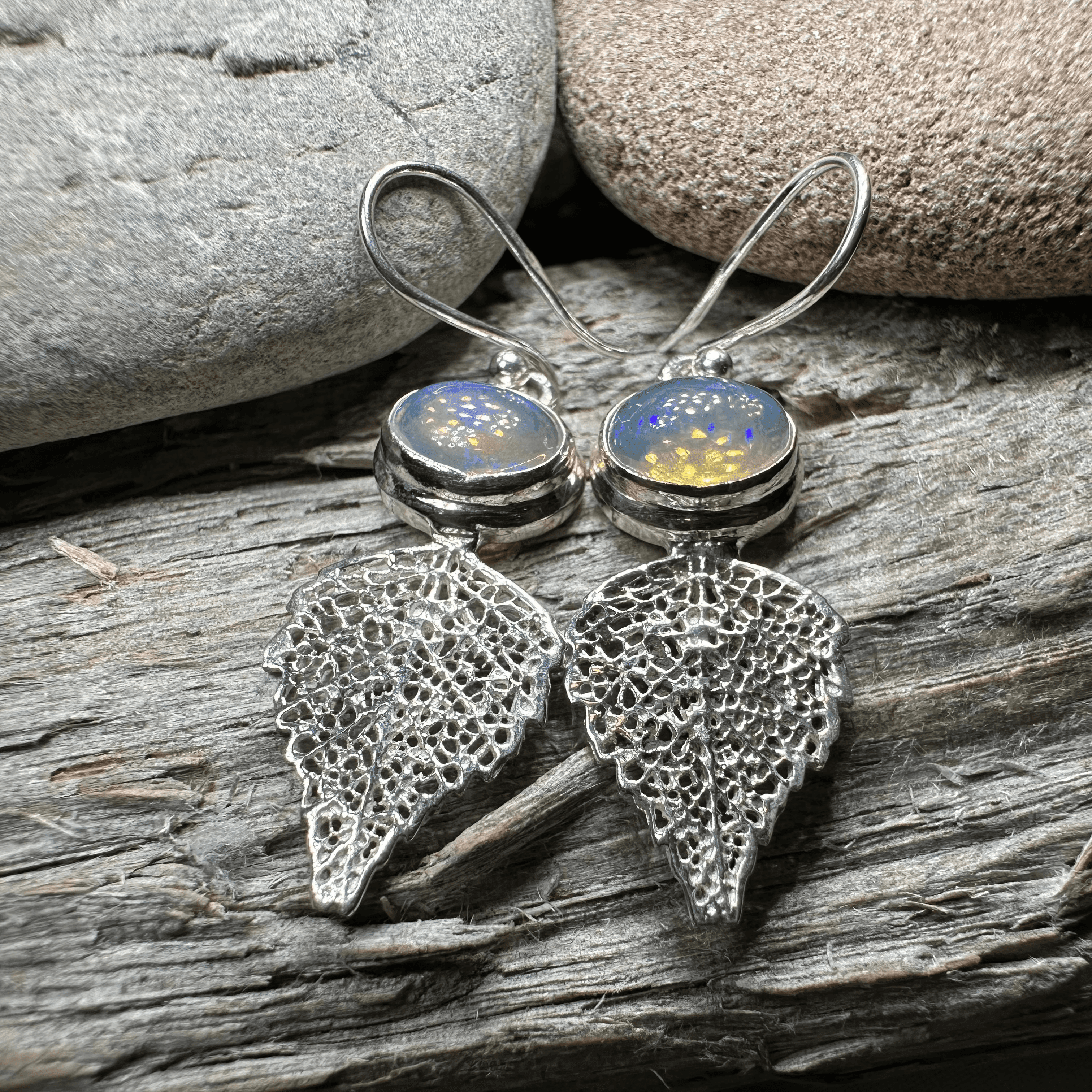 Celtic Leaf Opal Earrings - 