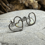 Double Heart Stud Earrings - Blue