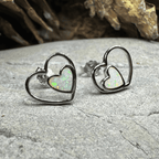 Double Heart Stud Earrings - White