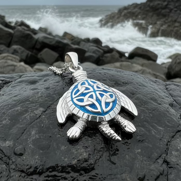 Blue Celtic Turtle Necklace