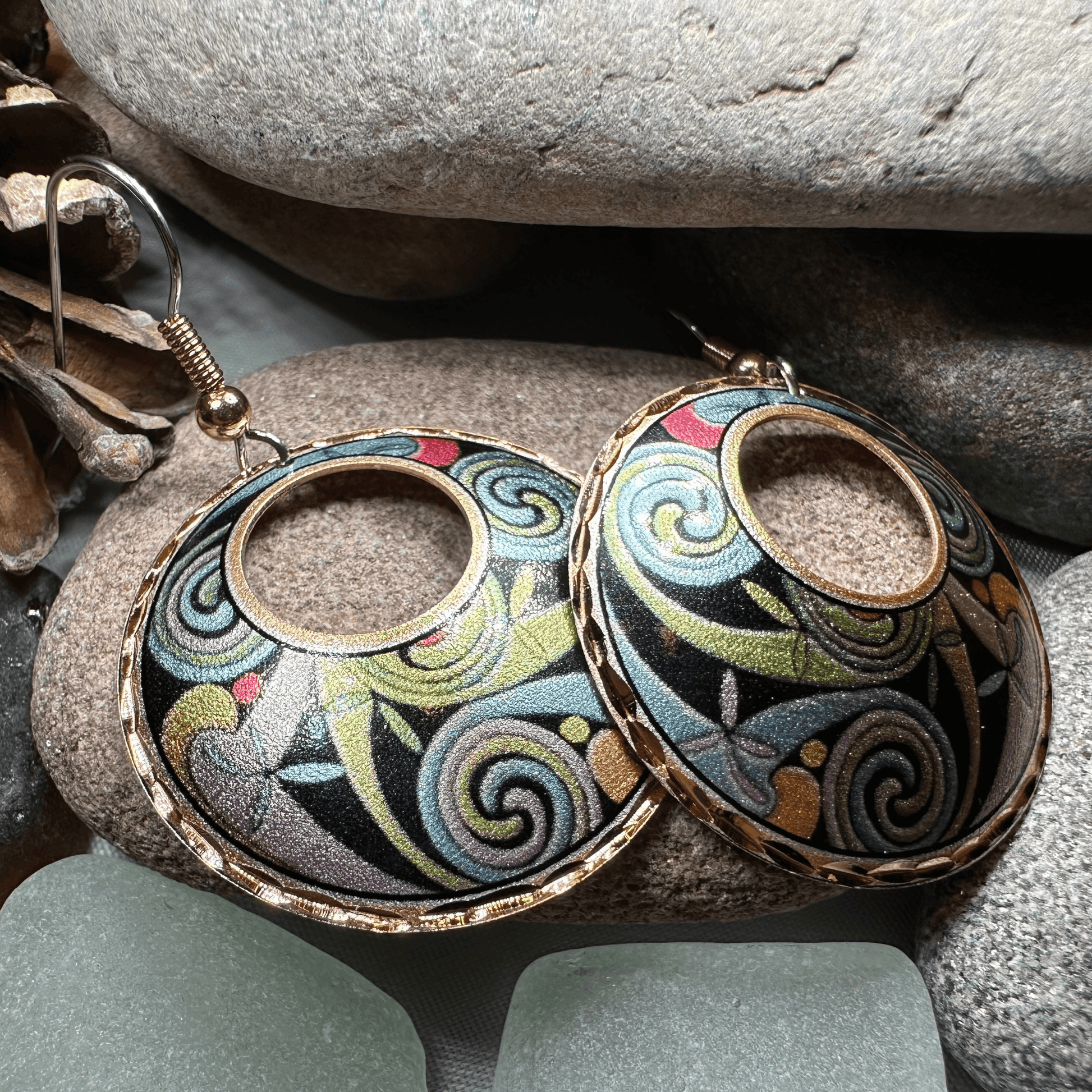 Rainswept Celtic Spiral Copper Earrings - 