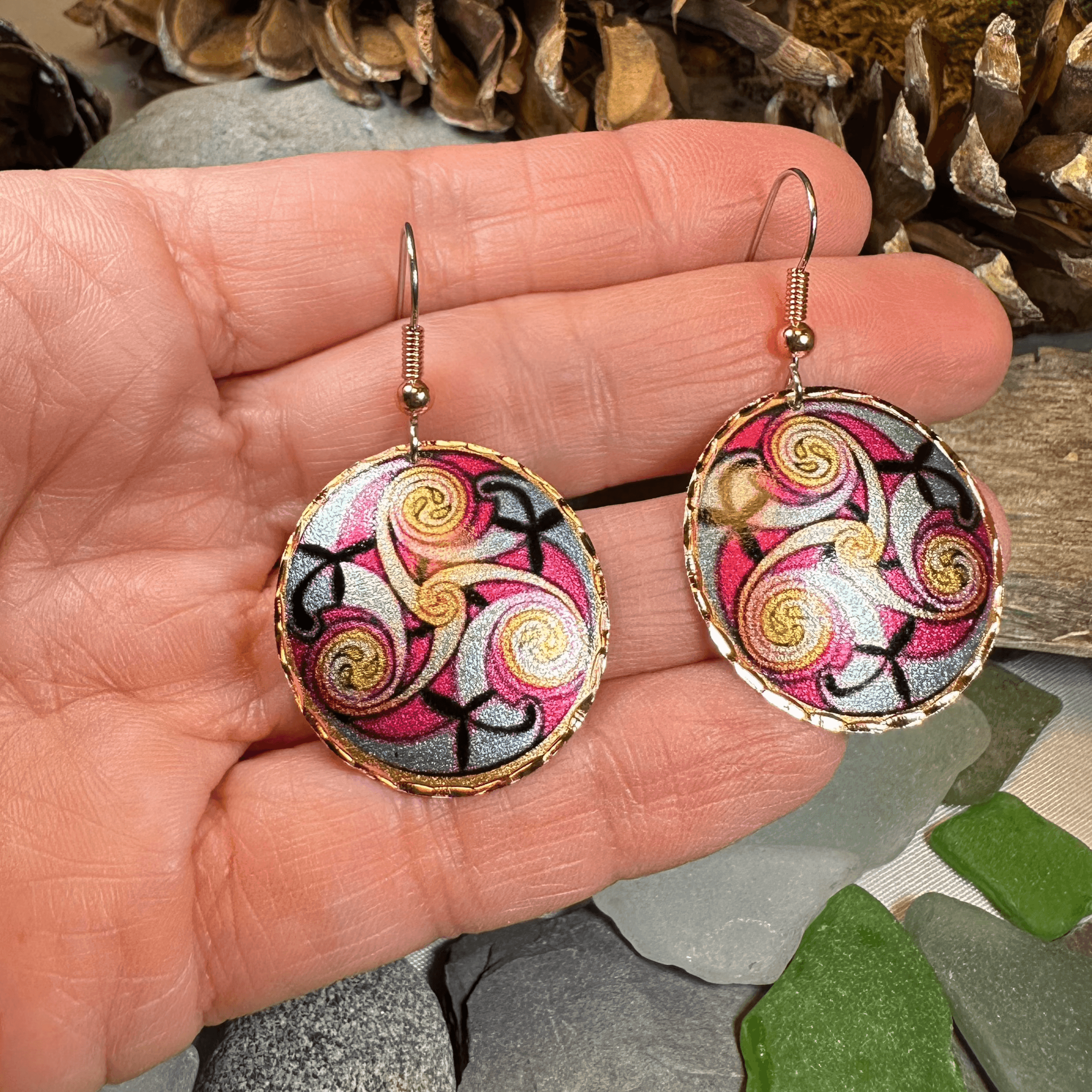 Summer Solstice Celtic Spiral Copper Earrings - 