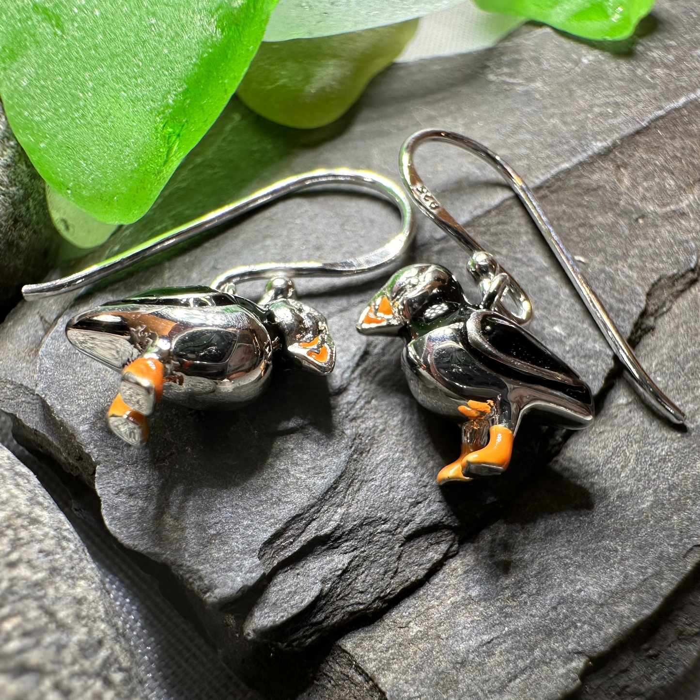 Enamel Puffin Earrings