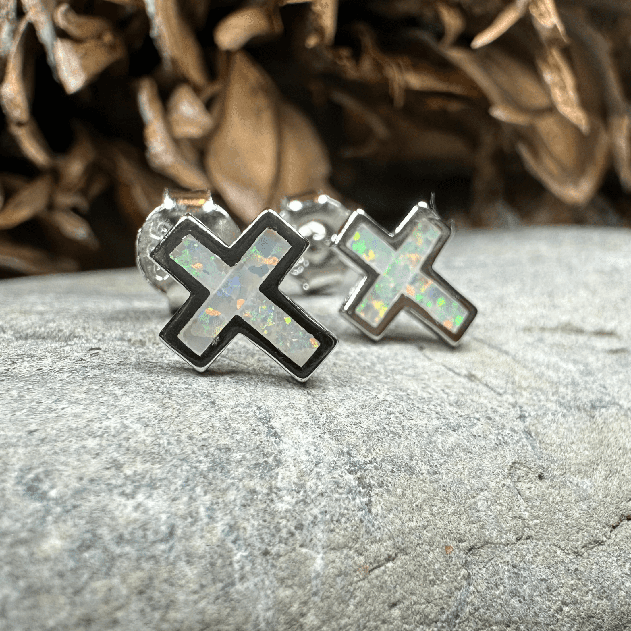 Grace Opal Cross Earrings - Gold Plate