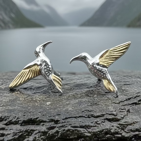 Golden Wing Hummingbird Post Earrings