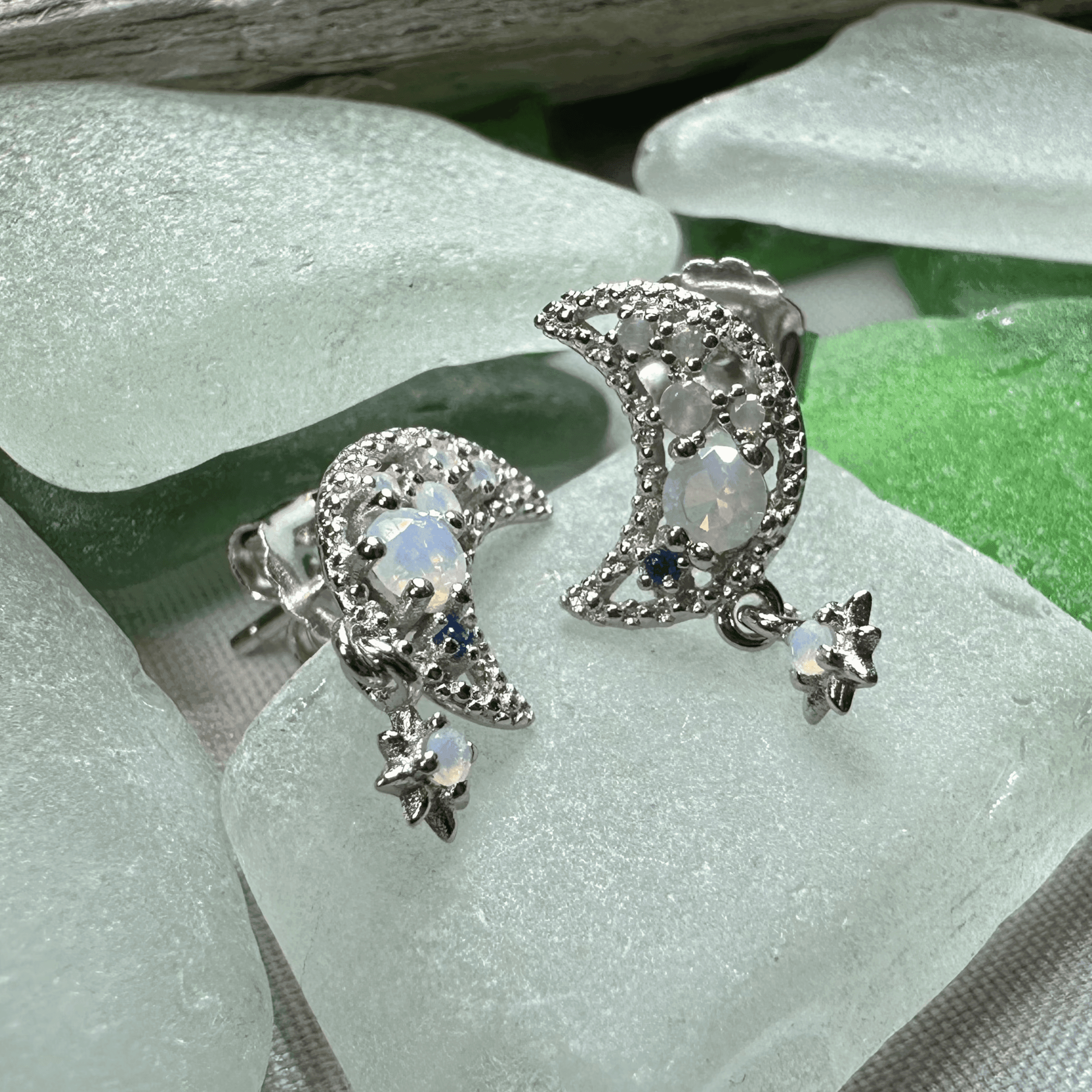 Sparkly Moon Post Earrings - 