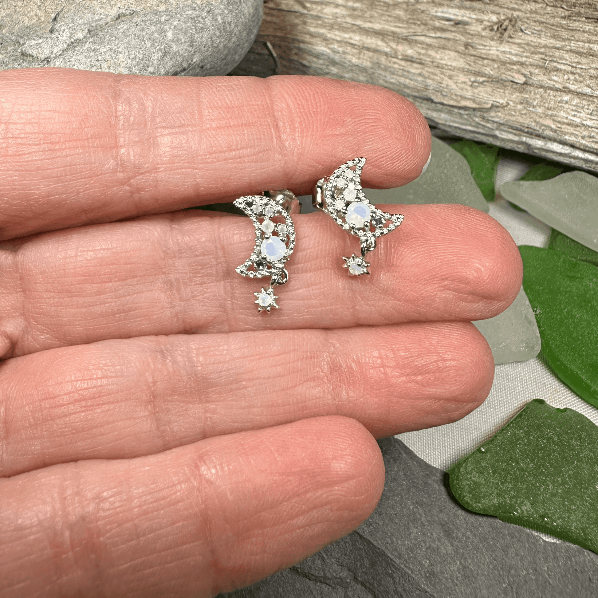 Sparkly Moon Post Earrings - 