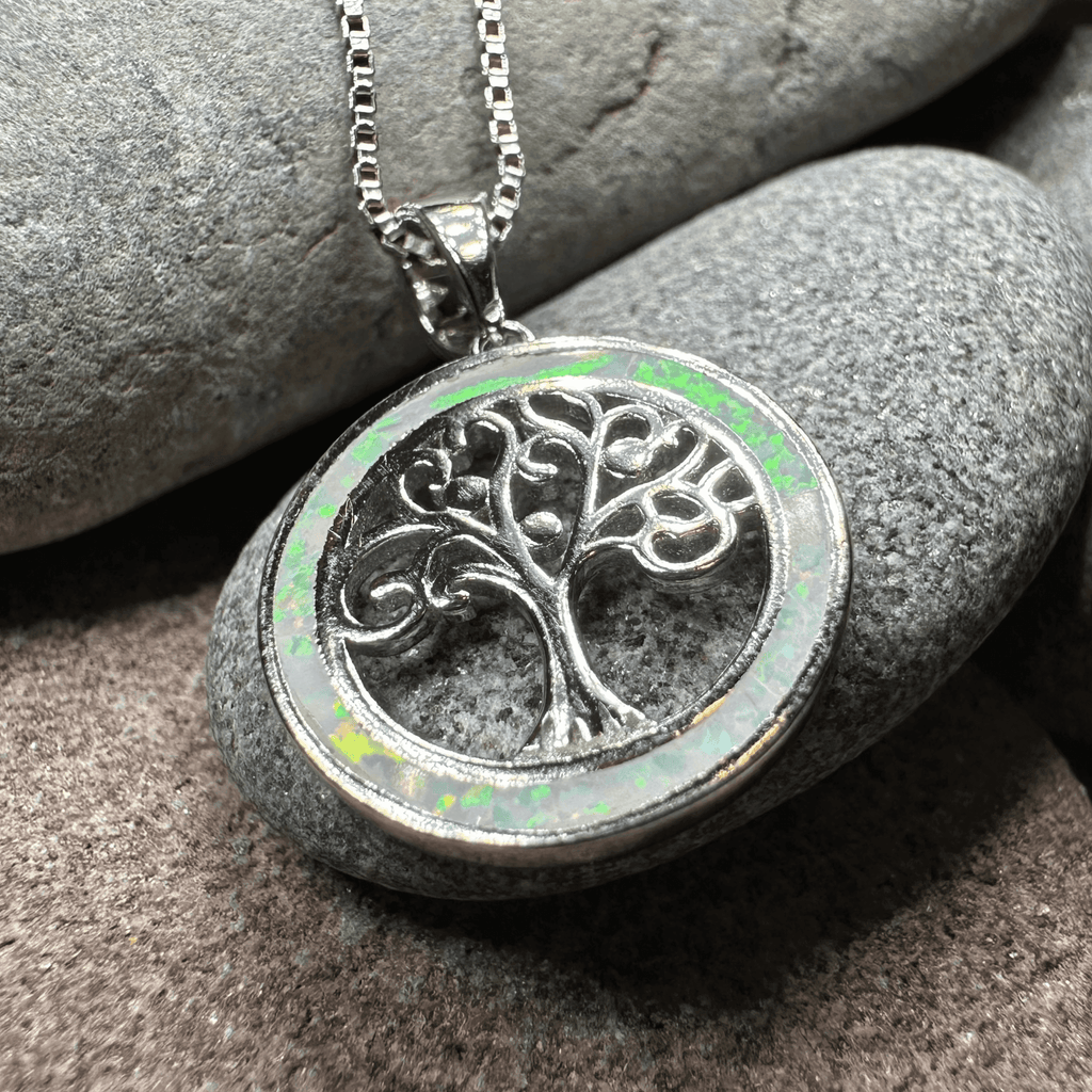 Enora Opal Tree of Life Necklace - White Fire