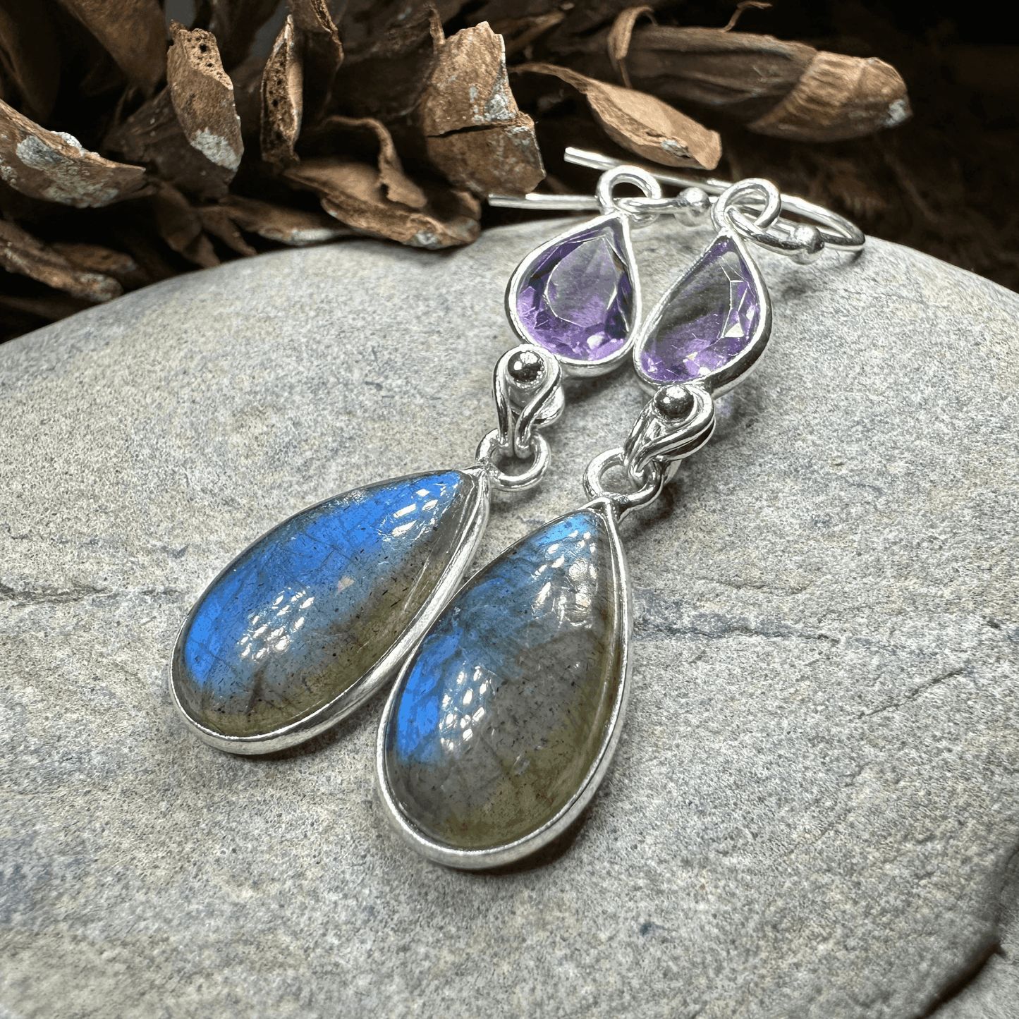 Celtic Waters Earrings - Teardrop Stone Amethyst