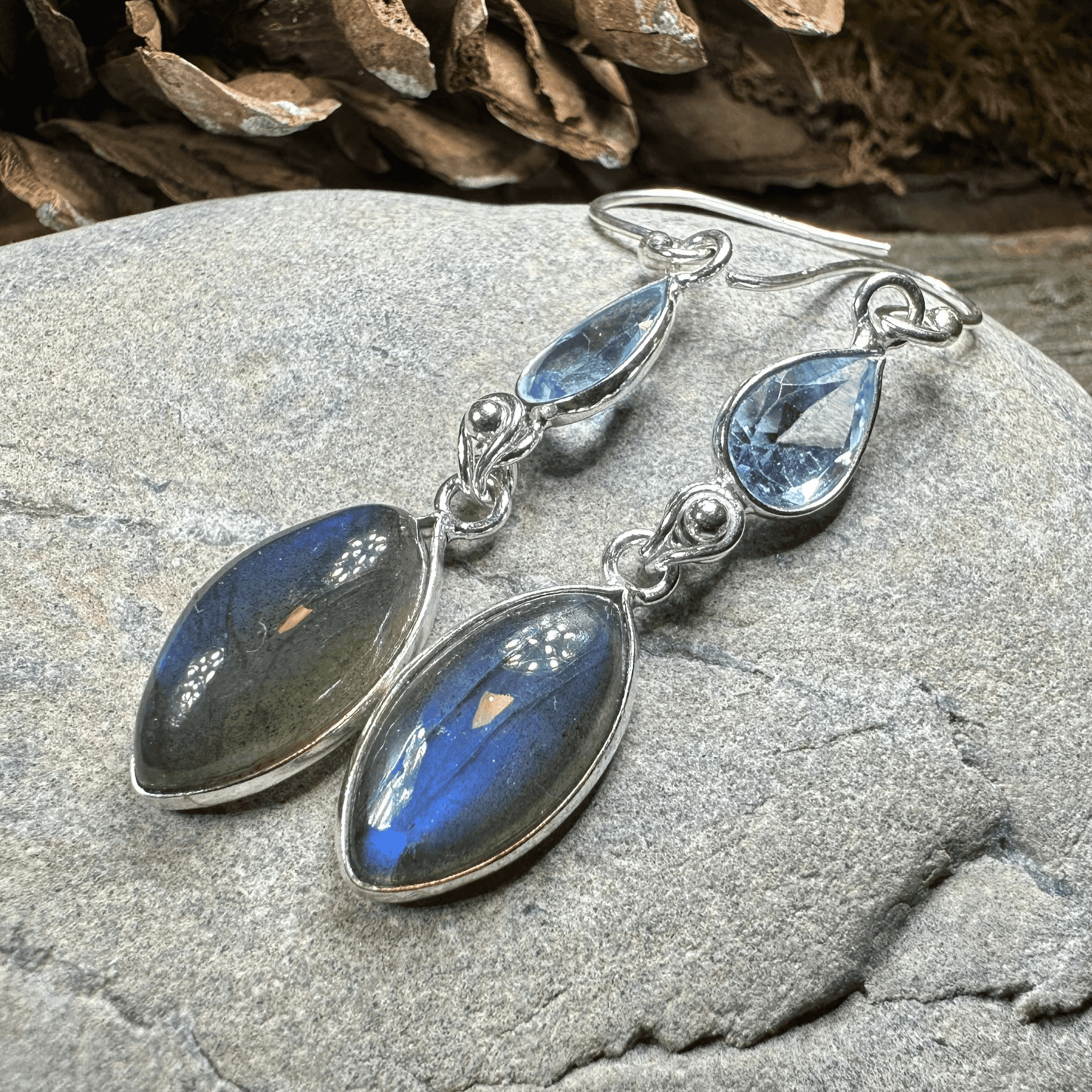 Celtic Waters Earrings - Square Stone Blue Topaz