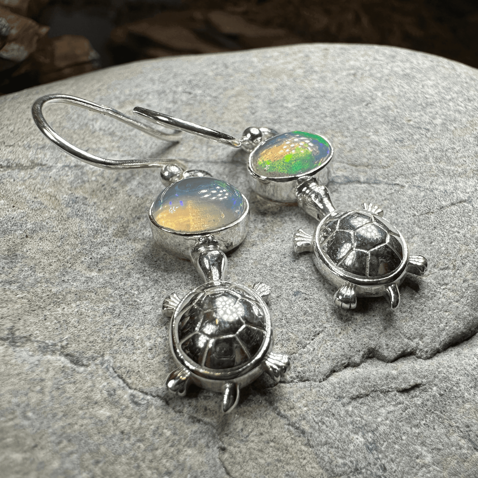 Turtle Opal Earrings - Round Stone
