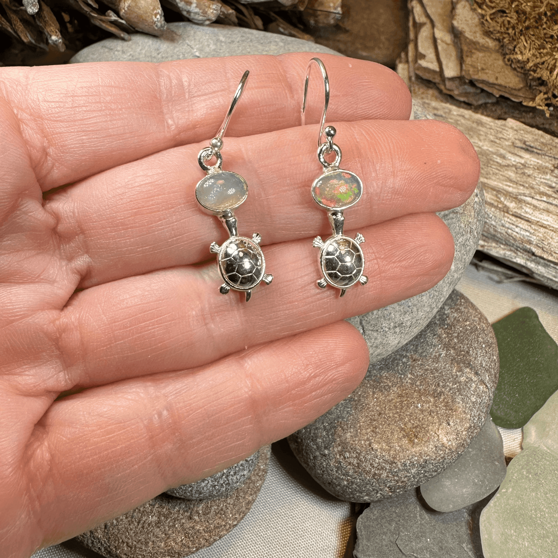Turtle Opal Earrings - Round Stone