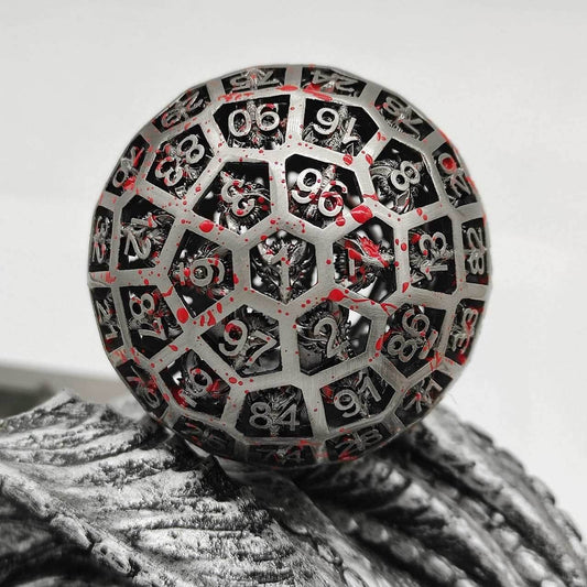 Metal d100 | Silver Hollow Body w/Blood Splatter Paint RPG Dice - 
