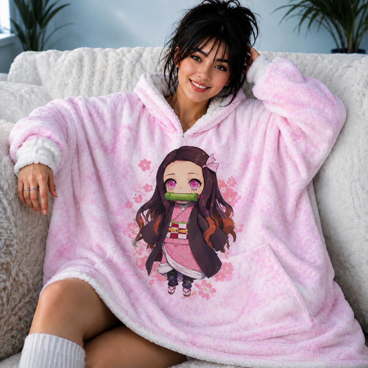 Nezuko Kamado Demon Slayer Wearable Blanket Hoodie for Kids & Adults | OLM Toys