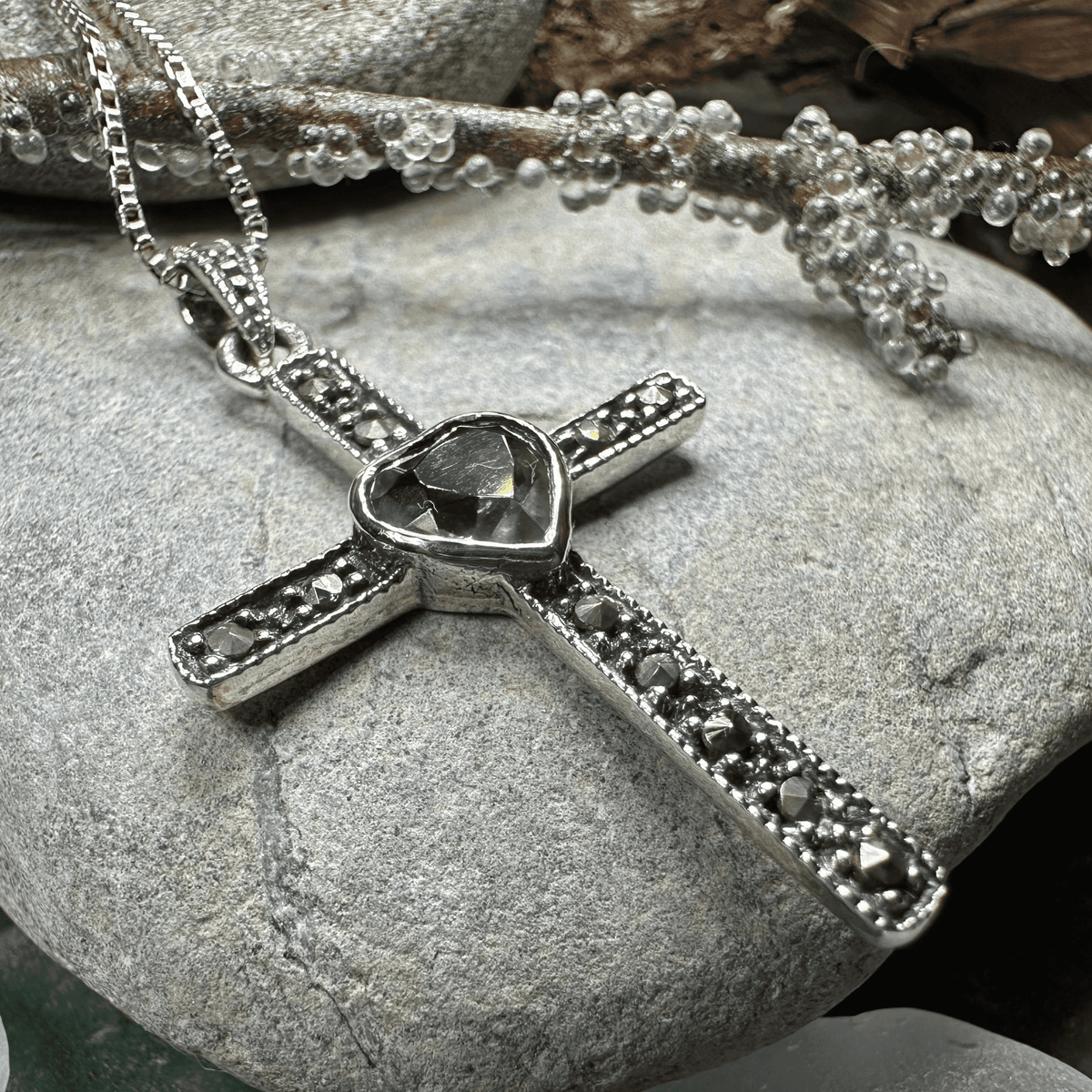 Marcasite Celtic Cross Necklace - Amethyst