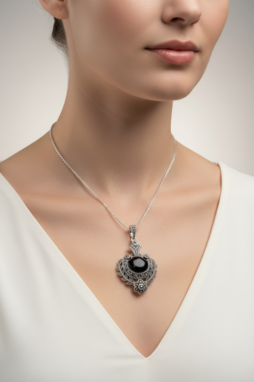 Vintage Onyx Celtic Necklace