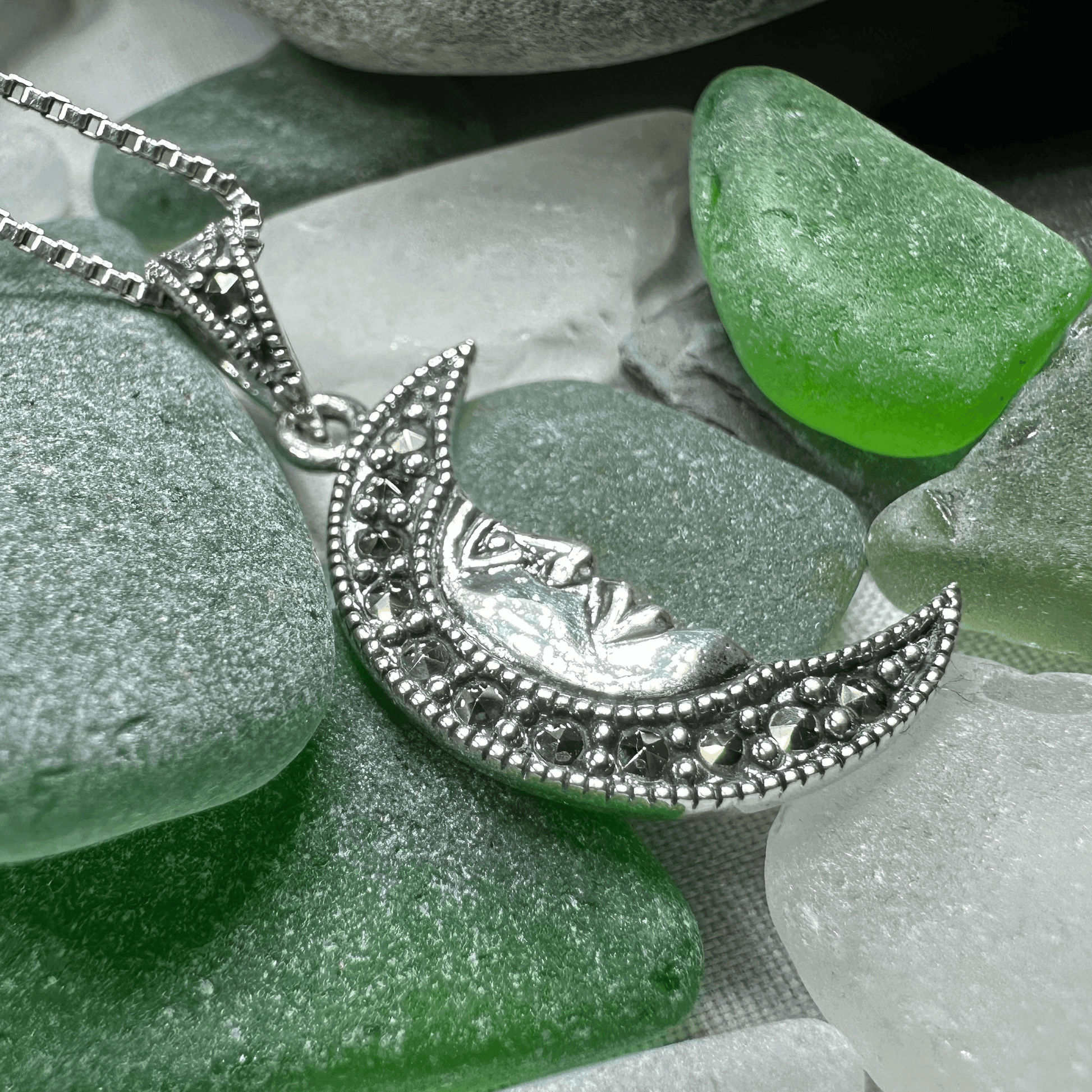 Marcasite Moon Dreamer Necklace - 18