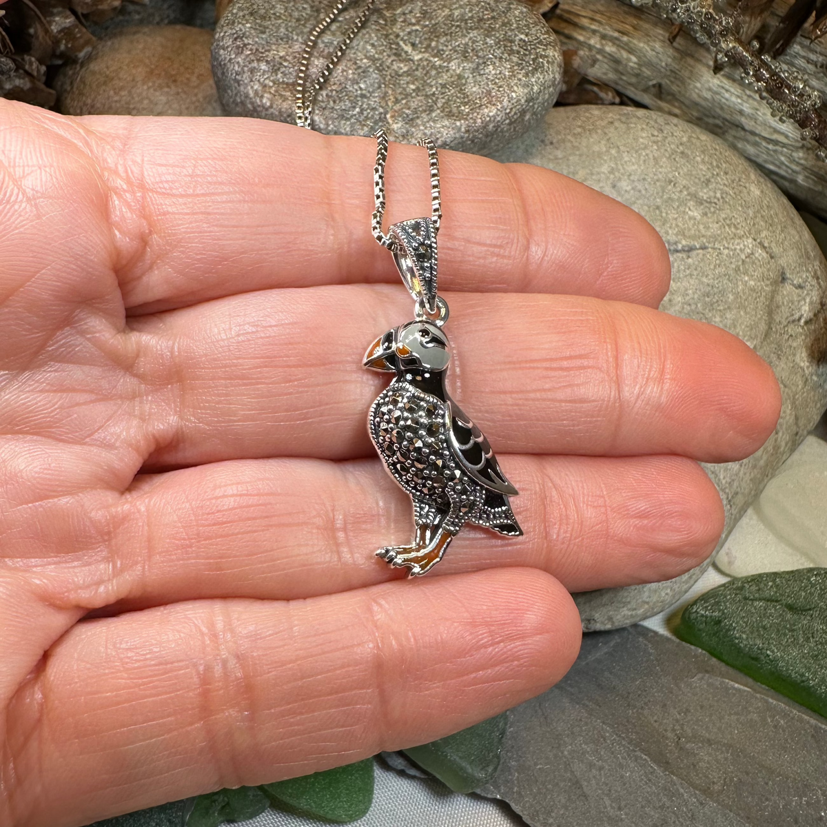 Coastal Puffin Marcasite Necklace