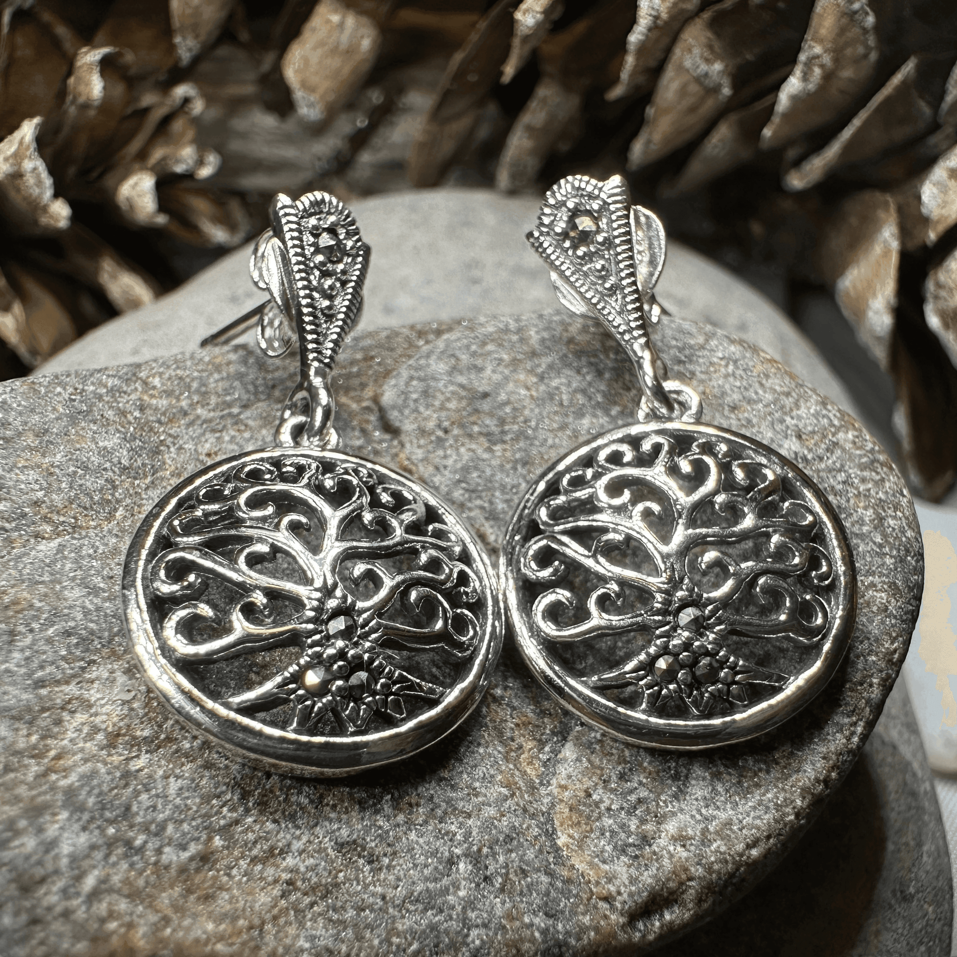 Marcasite Tree of Life Earrings - 