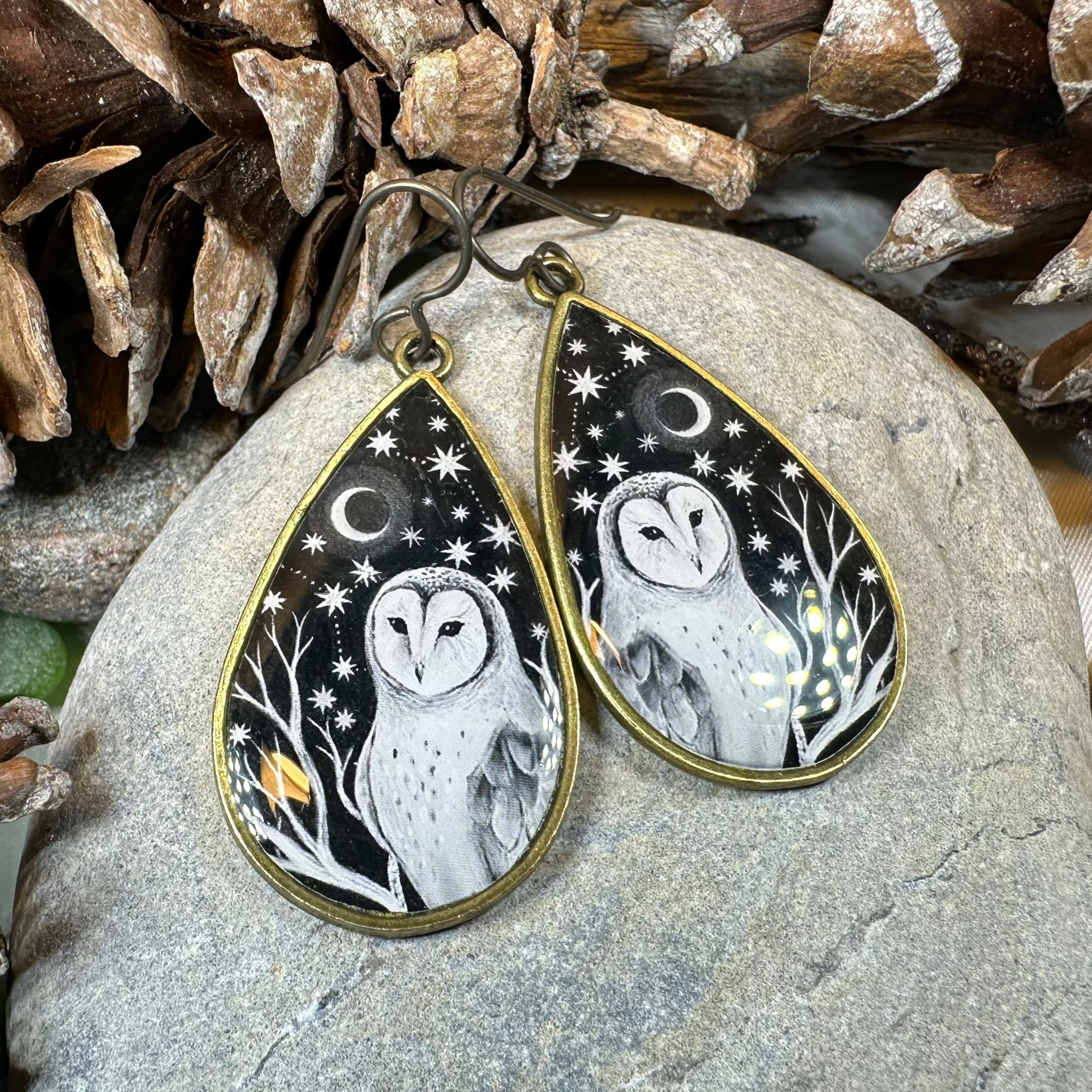 Night Sky Barn Owl Earrings