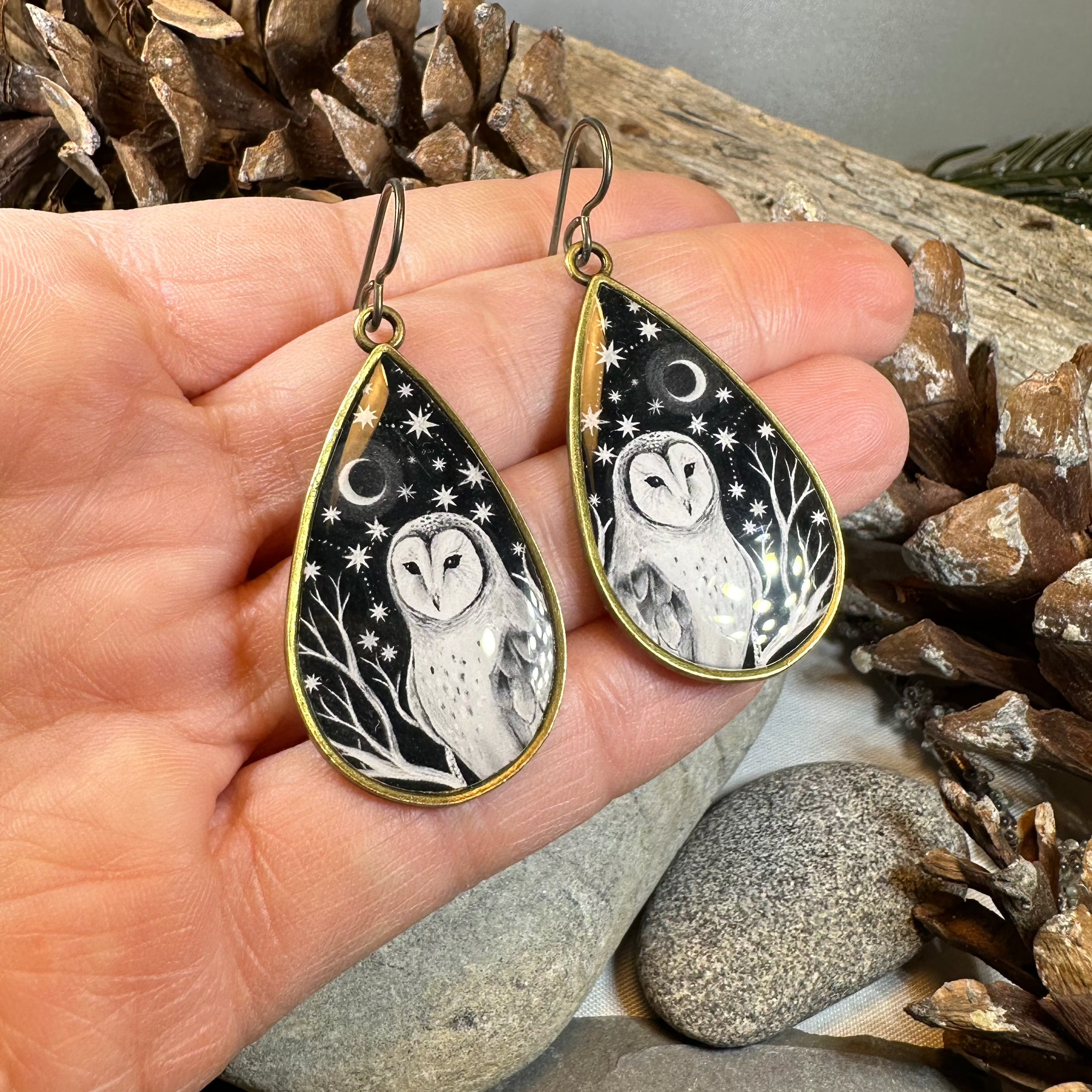 Night Sky Barn Owl Earrings