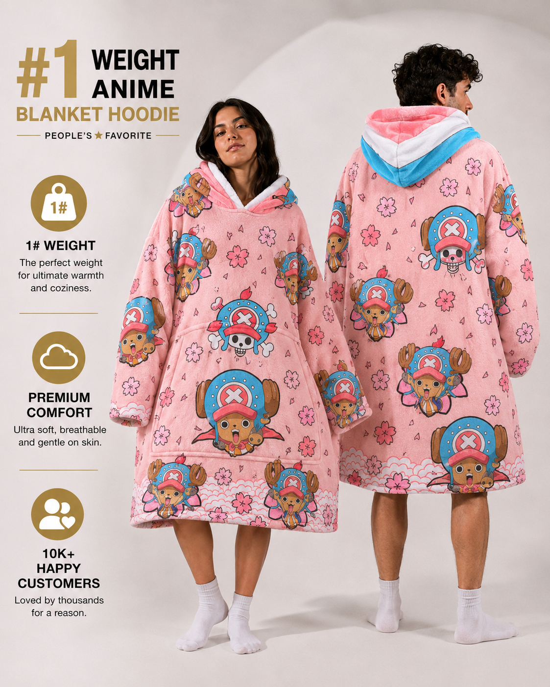 Tony Chopper One Piece Wearable Blanket Hoodie for Kids & Adults | OLM Toys
