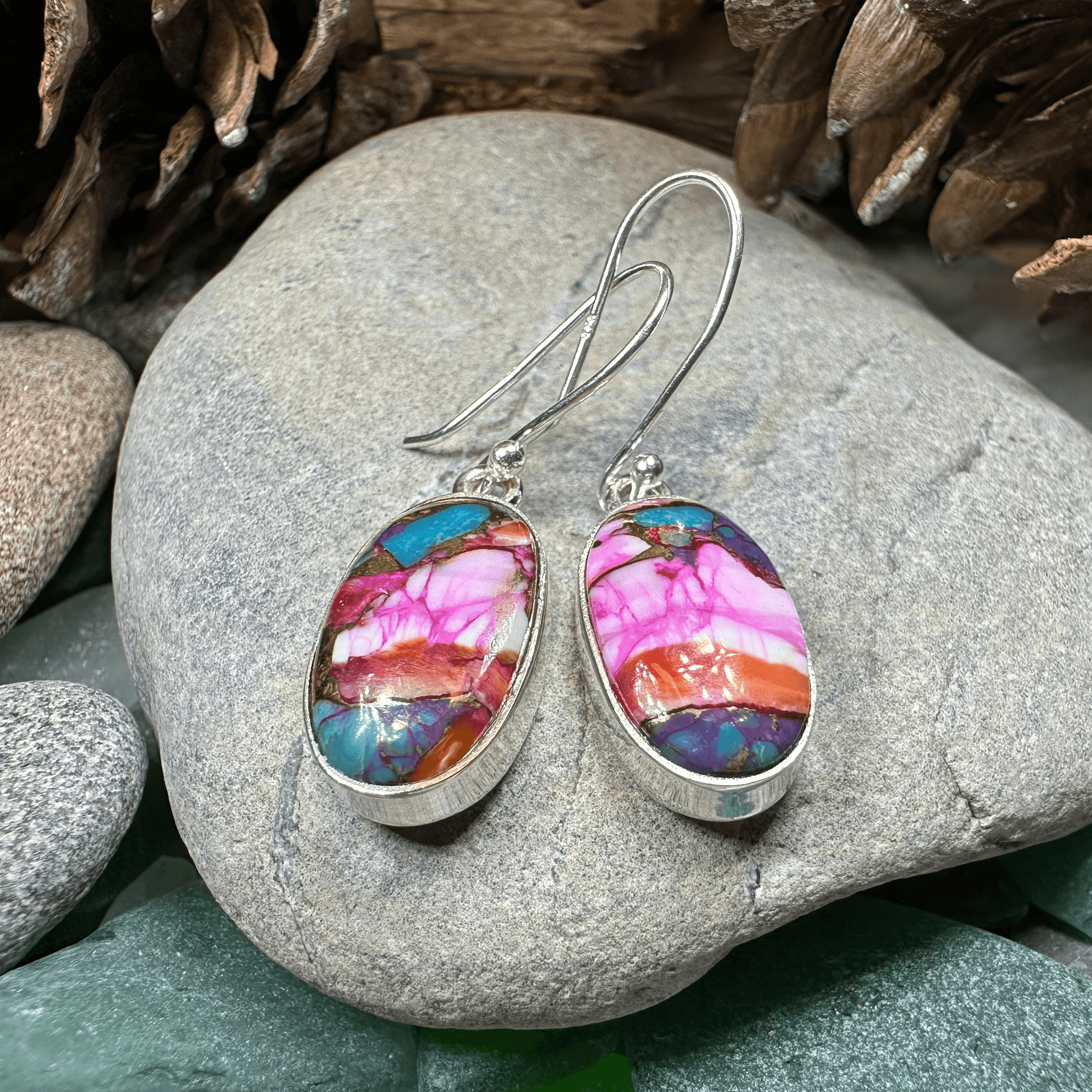 Classic Copper Turquoise Earrings - Teardrop Orange