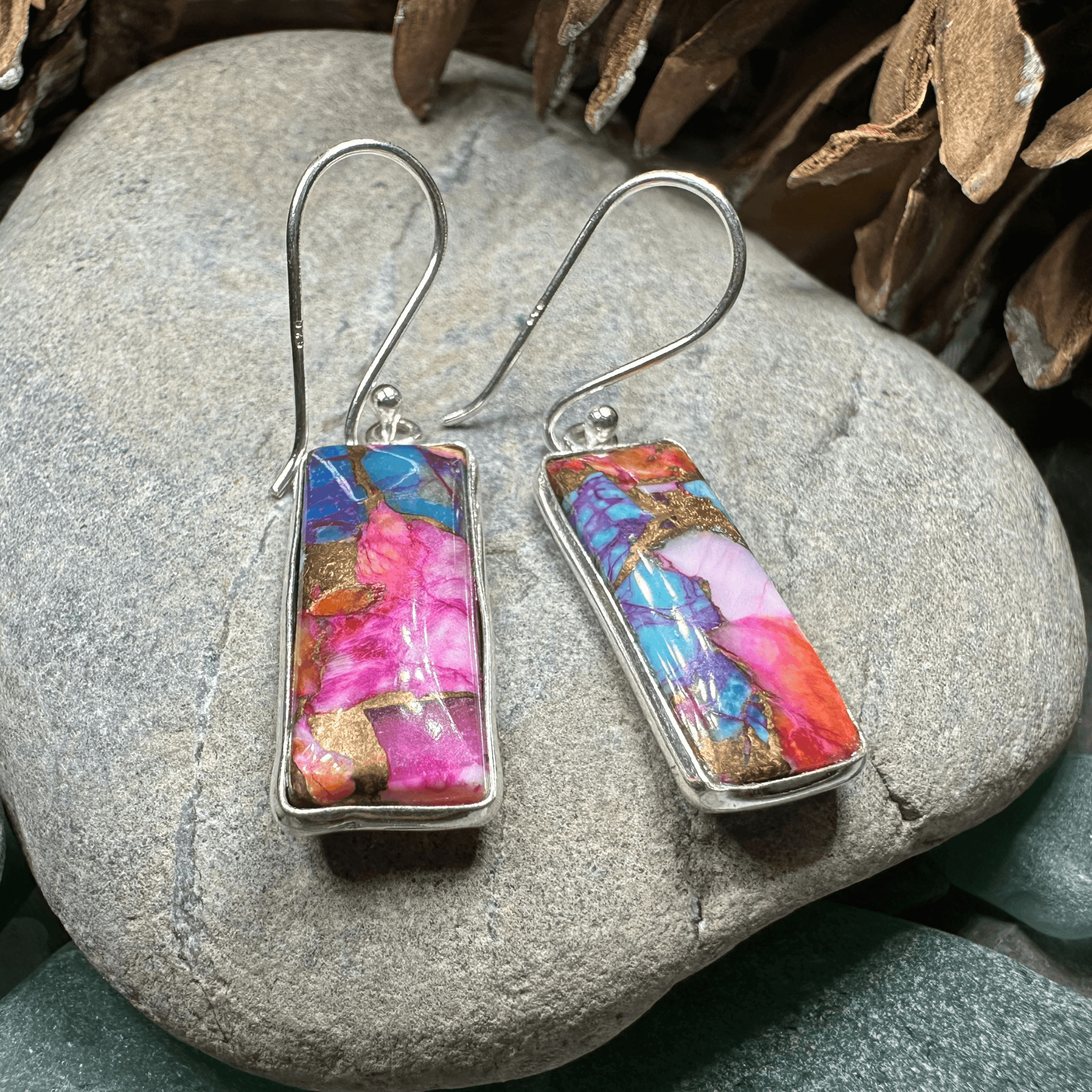 Classic Copper Turquoise Earrings - Teardrop Orange