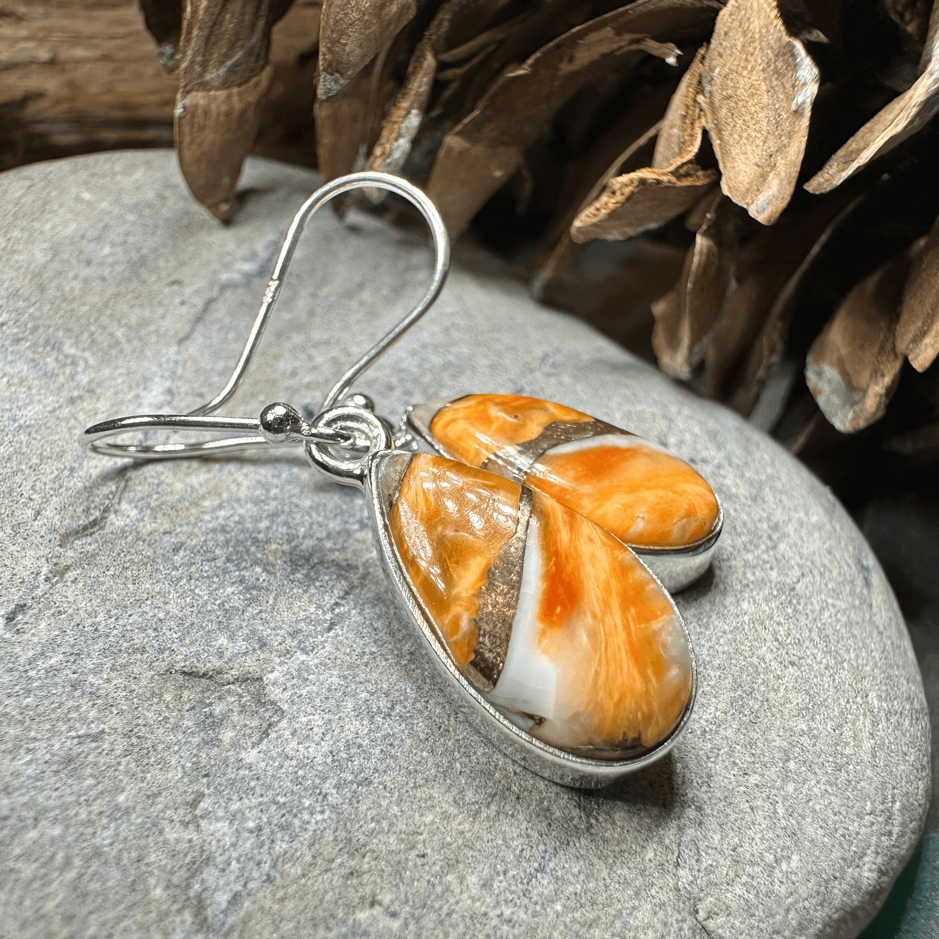 Classic Copper Turquoise Earrings - Teardrop Orange