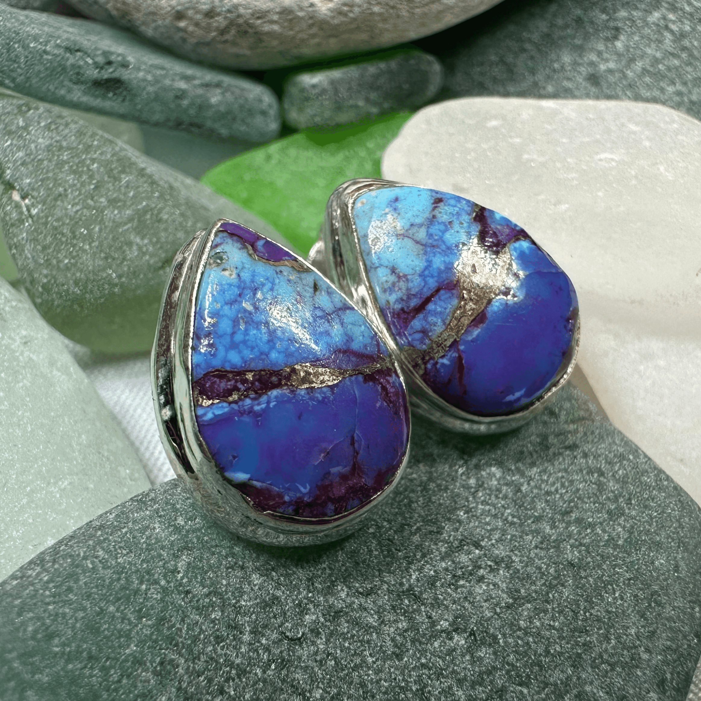 Classic Copper Turquoise Post Earrings - Teardrop Purple