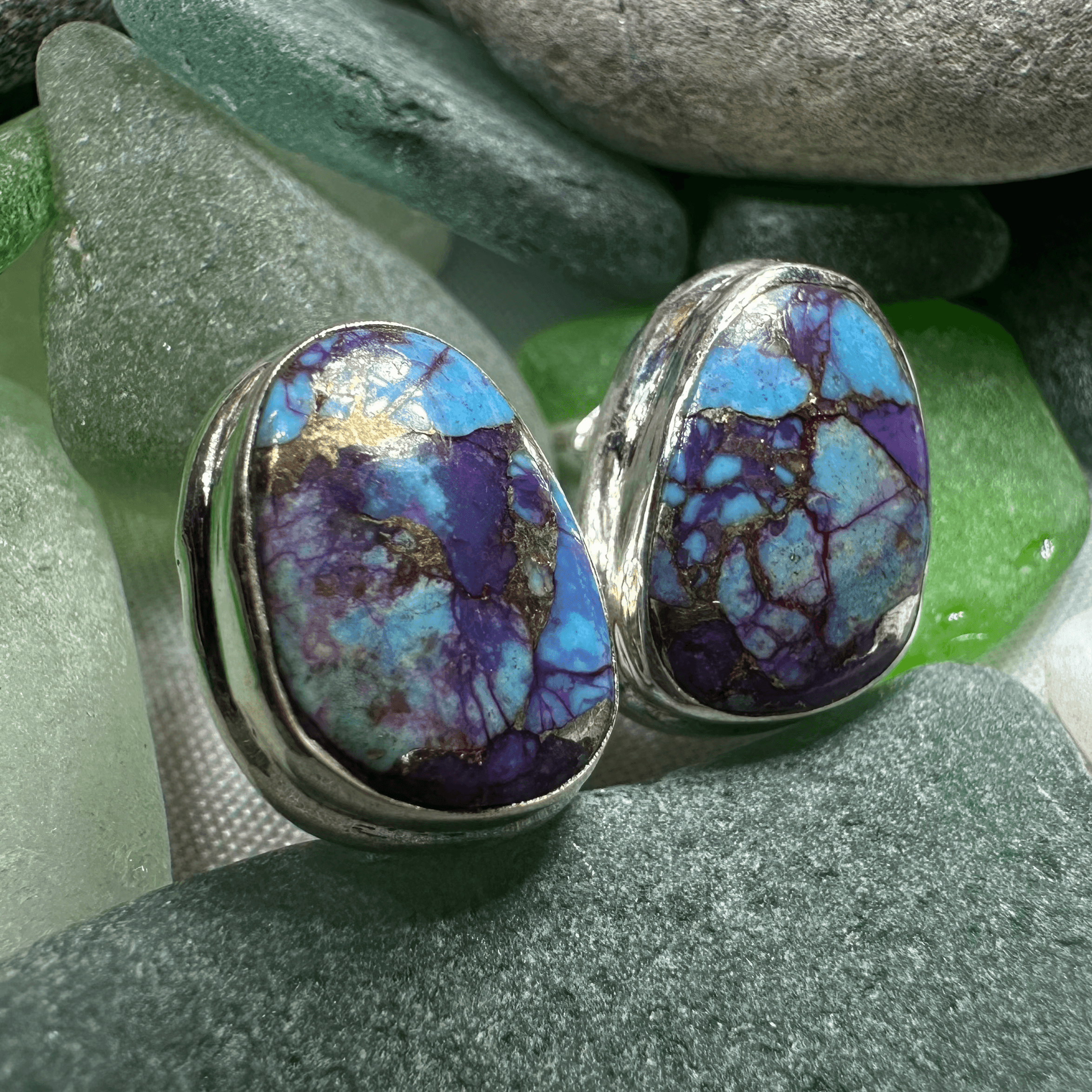 Classic Copper Turquoise Post Earrings - Organic Blue