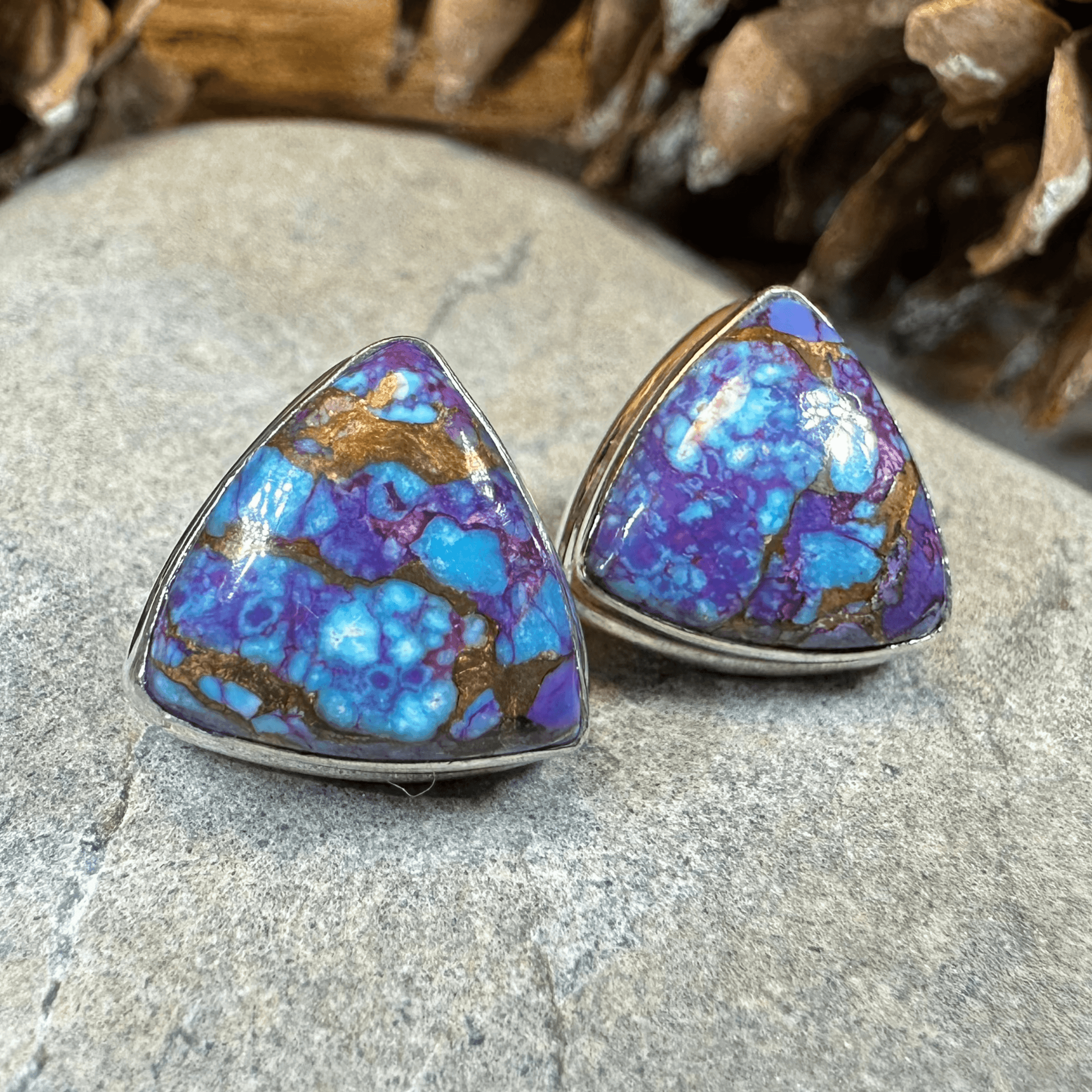 Classic Copper Turquoise Post Earrings - Teardrop Pink