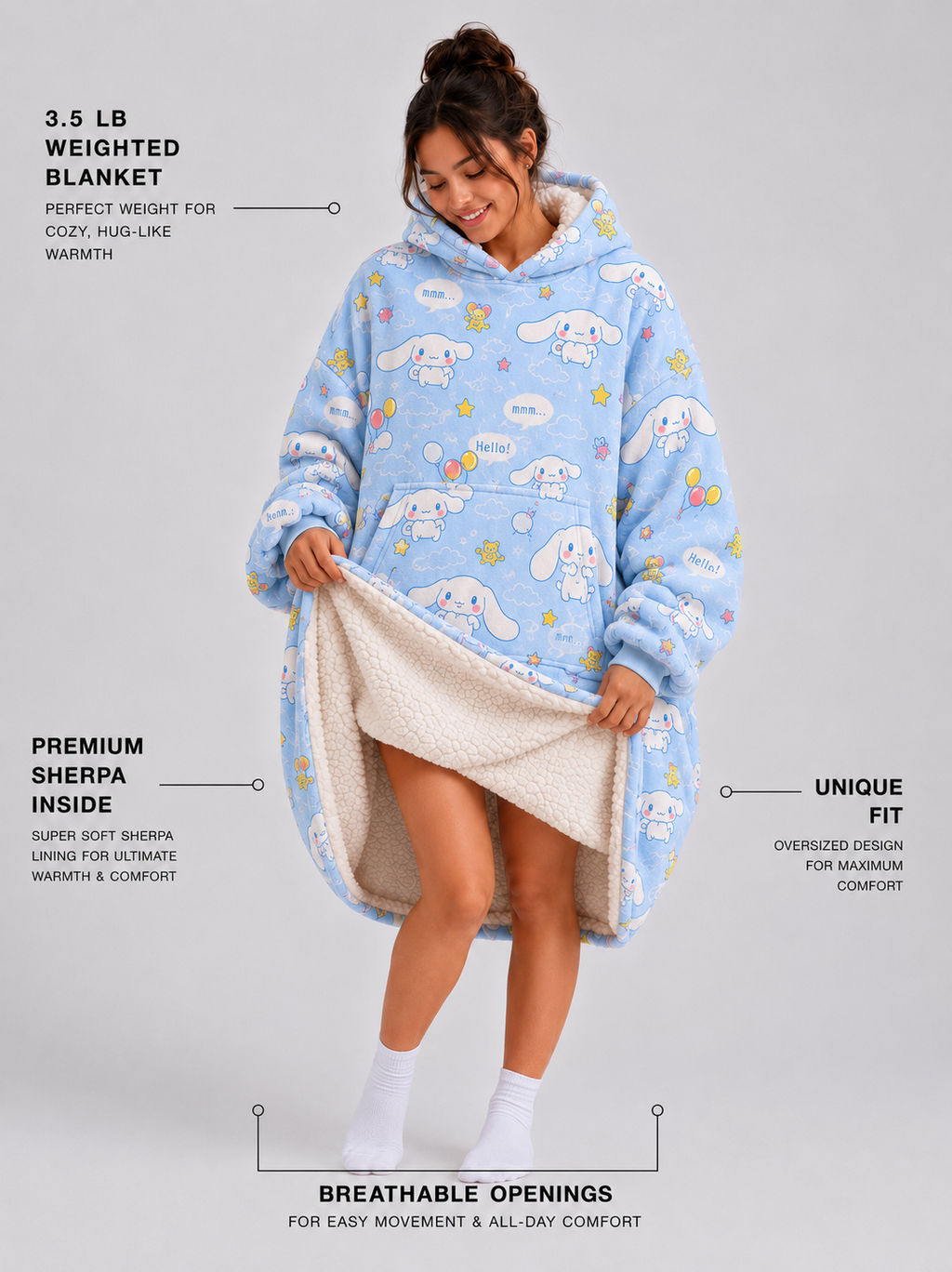 Cinnamoroll Wearable Blanket Hoodie for Kids & Adults | OLM Toys