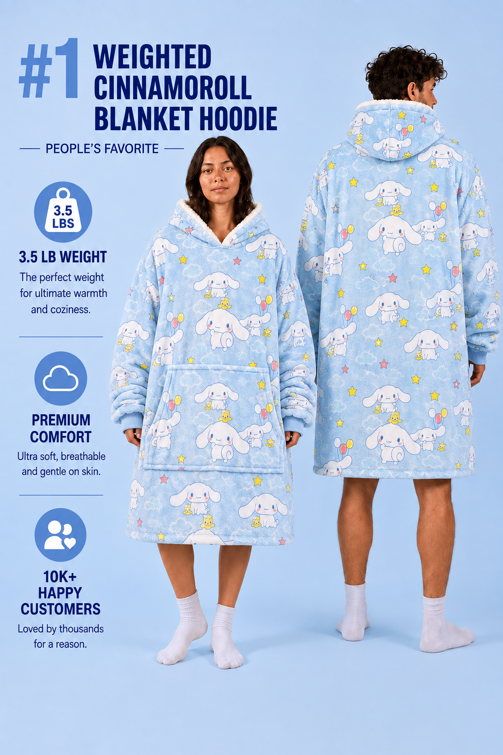 Cinnamoroll Wearable Blanket Hoodie for Kids & Adults | OLM Toys
