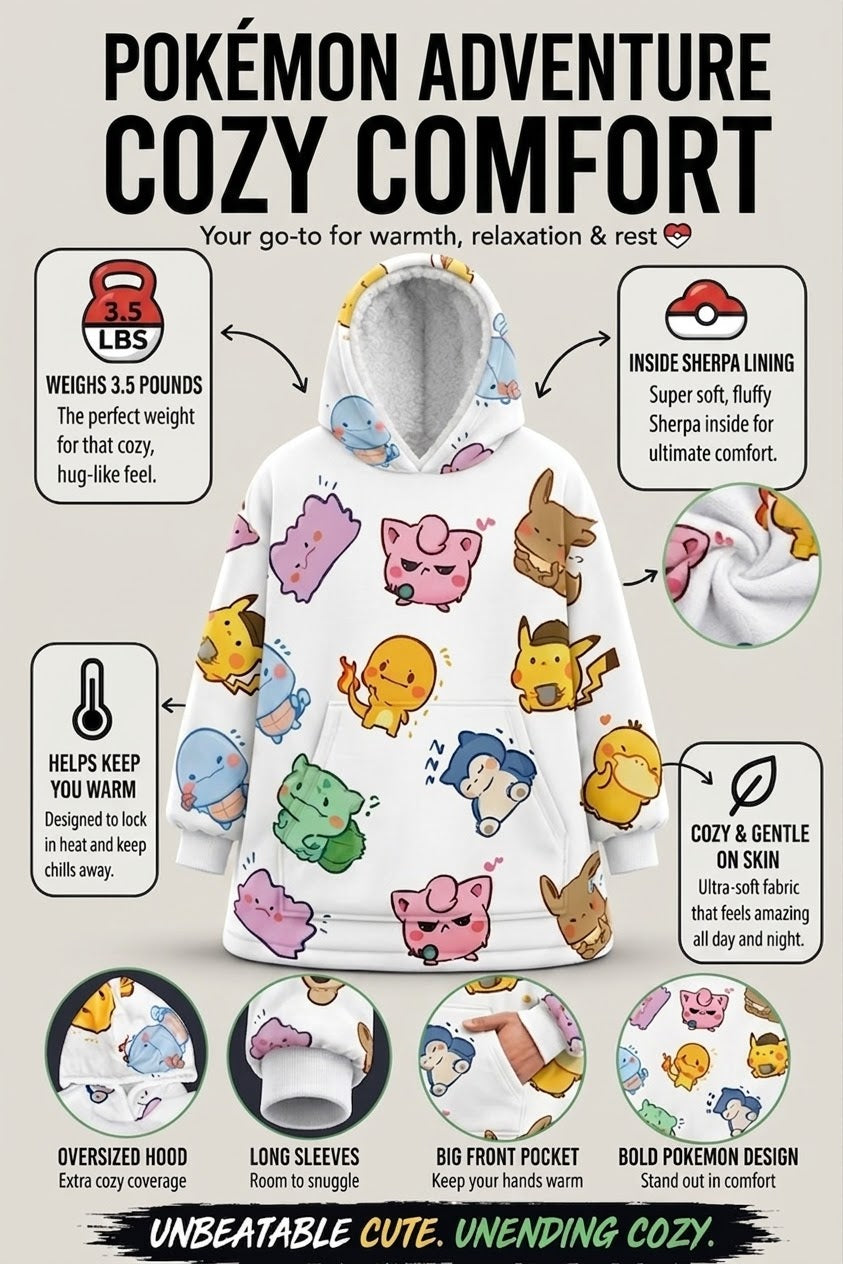 Kawaii Pokémon Wearable Blanket Hoodie for Kids & Adults