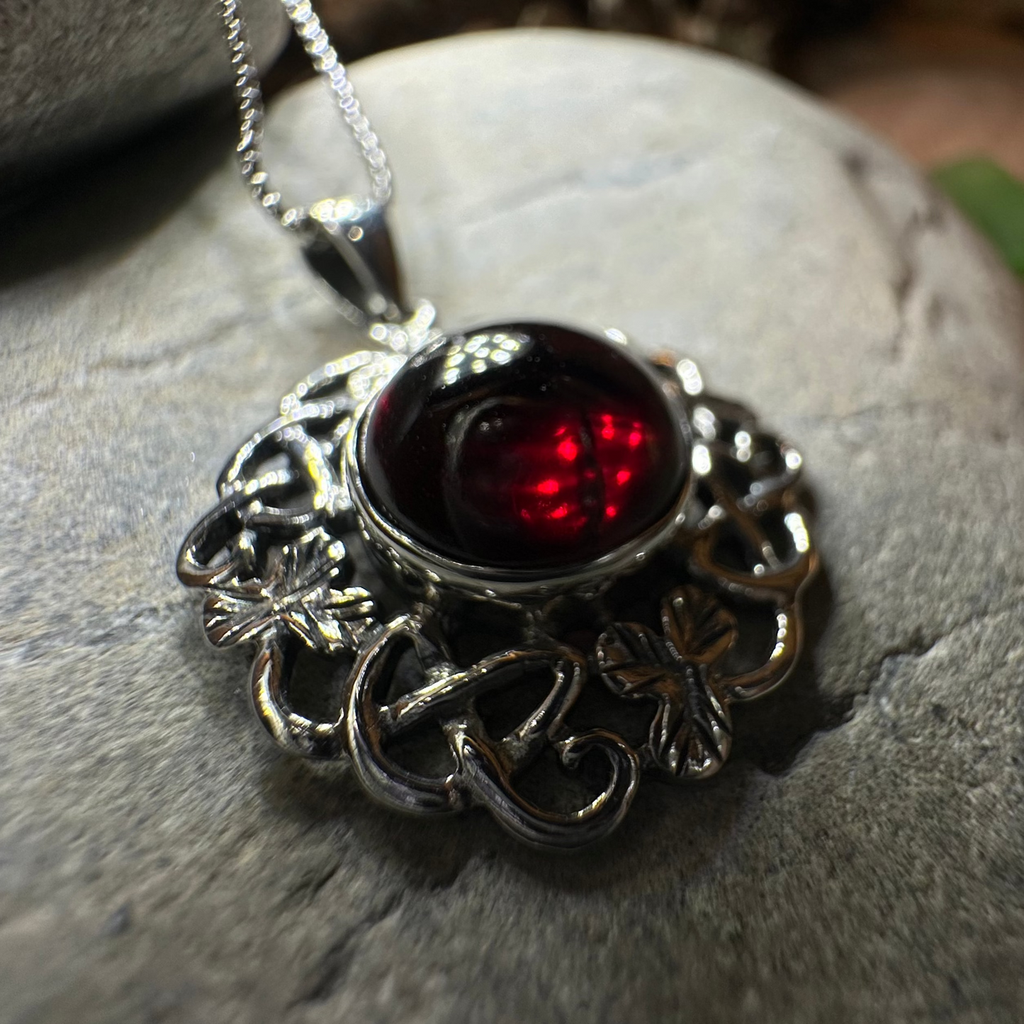 Elena Shamrock Garnet Necklace