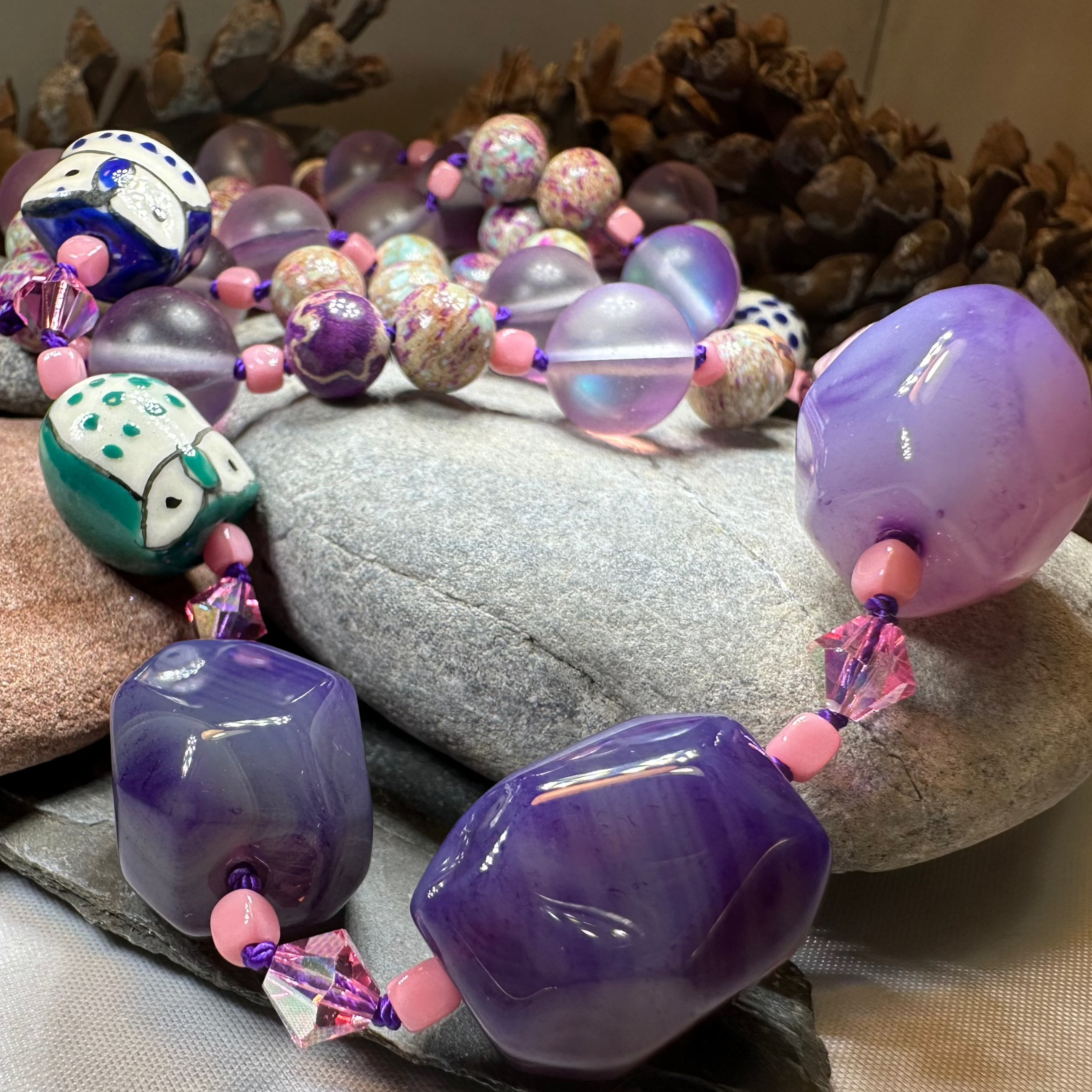 Purple Owl Long Necklace