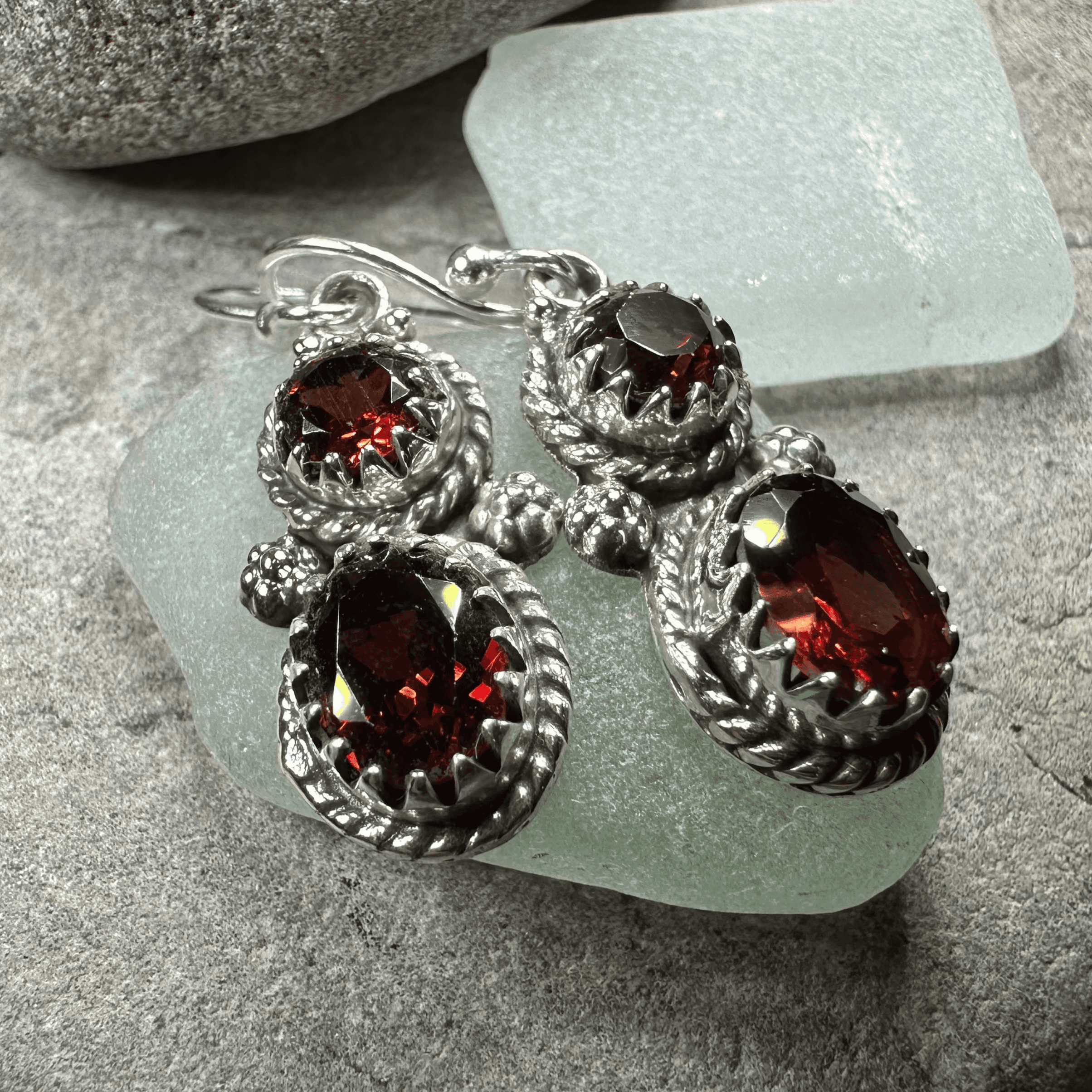 Garnet Romantic Earrings - Faceted