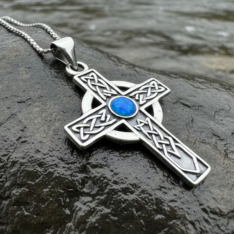 Rhys Opal Celtic Cross Necklace