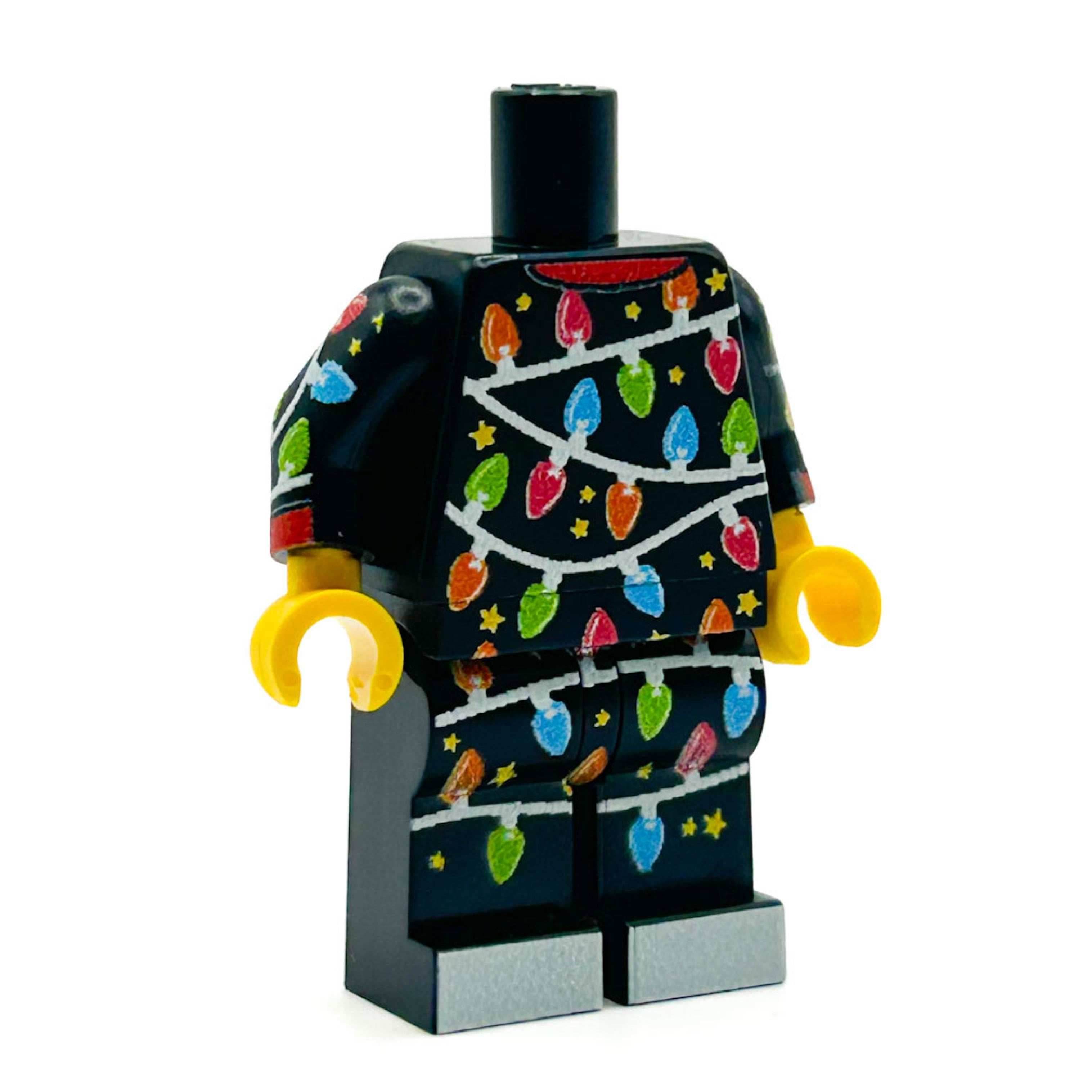 Classic Christmas Lights PJs on Black Minifig Body - B3 Customs - 