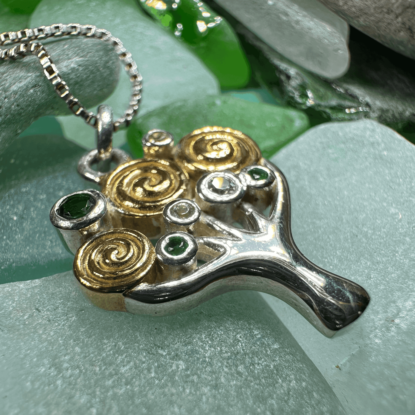 Shades of Green Tree of Life Necklace - 18