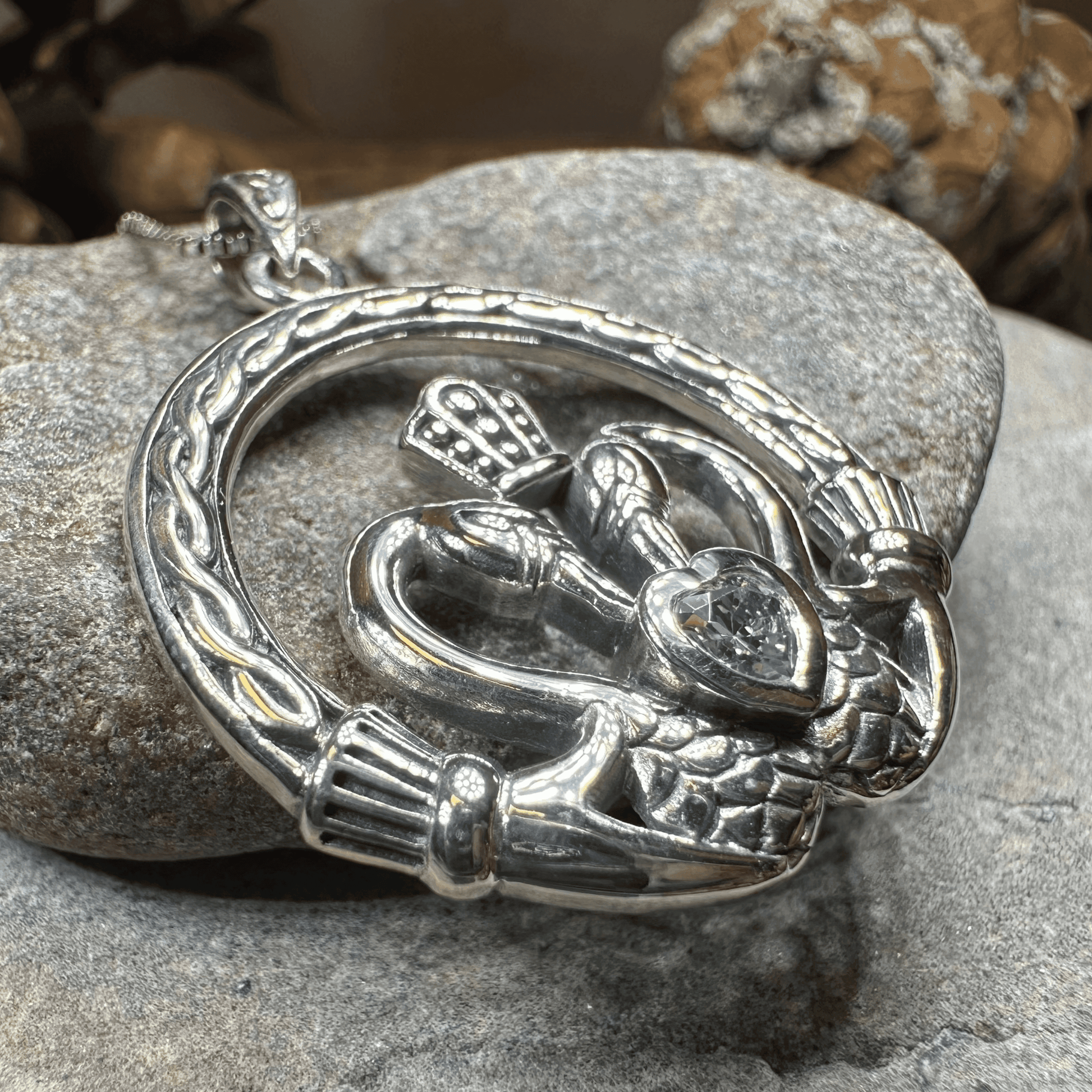 Celtic Swan Claddagh Necklace - 18 / Garnet