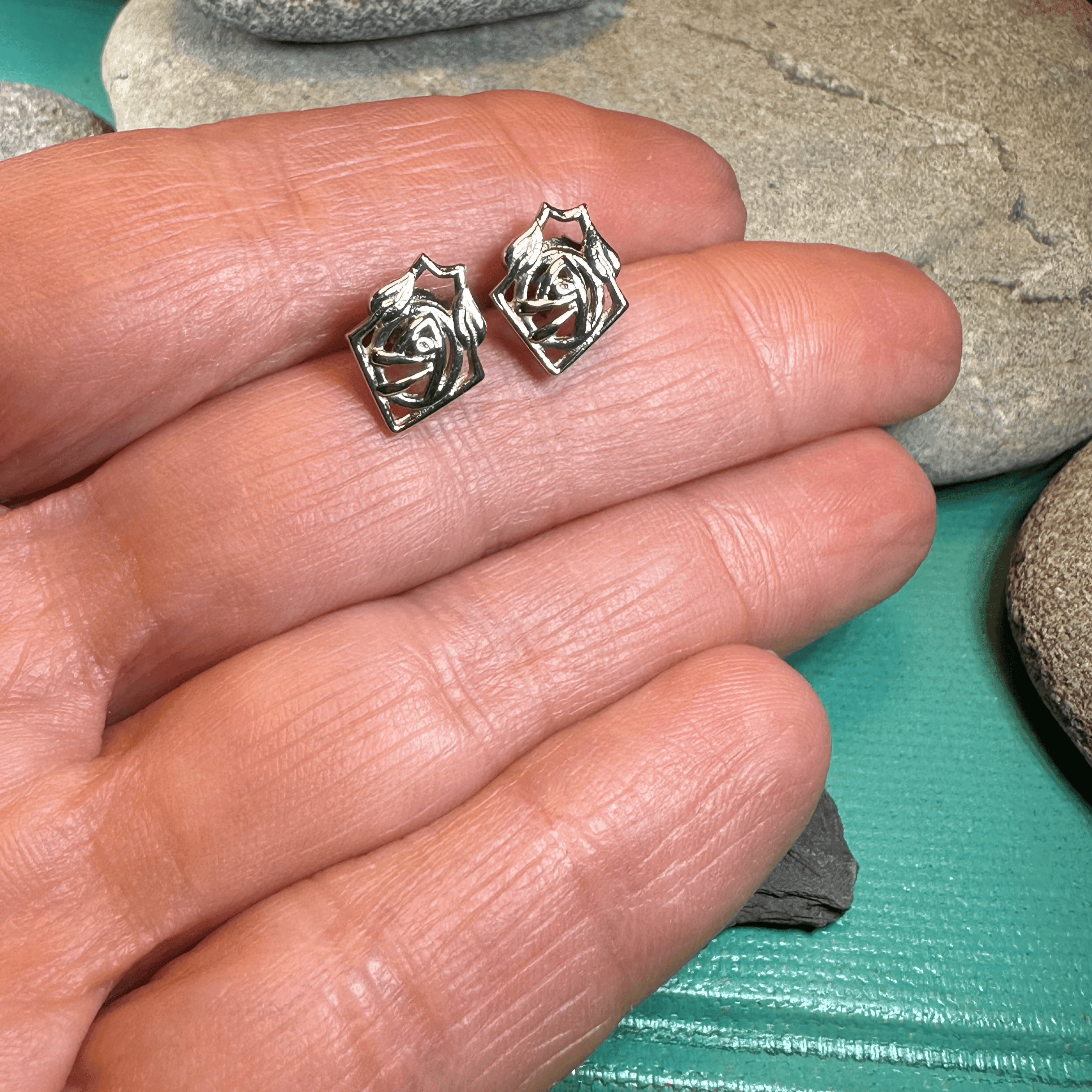 Rose Art Deco Stud Earrings - 
