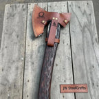Hand Engraved Viking Double-Bit Axe with Carved Hardwood Handle and Norse Rune Detailing | Handmade Damascus Steel Collector Axe | JW SteelCrafts