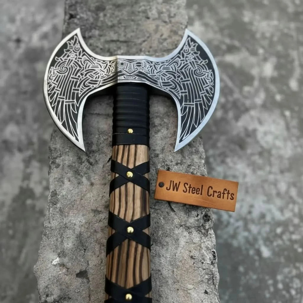 Hand-Engraved Double-Headed Nordic Inspired Decorative Axe