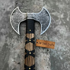 Hand-Engraved Double-Headed Nordic Inspired Decorative Axe